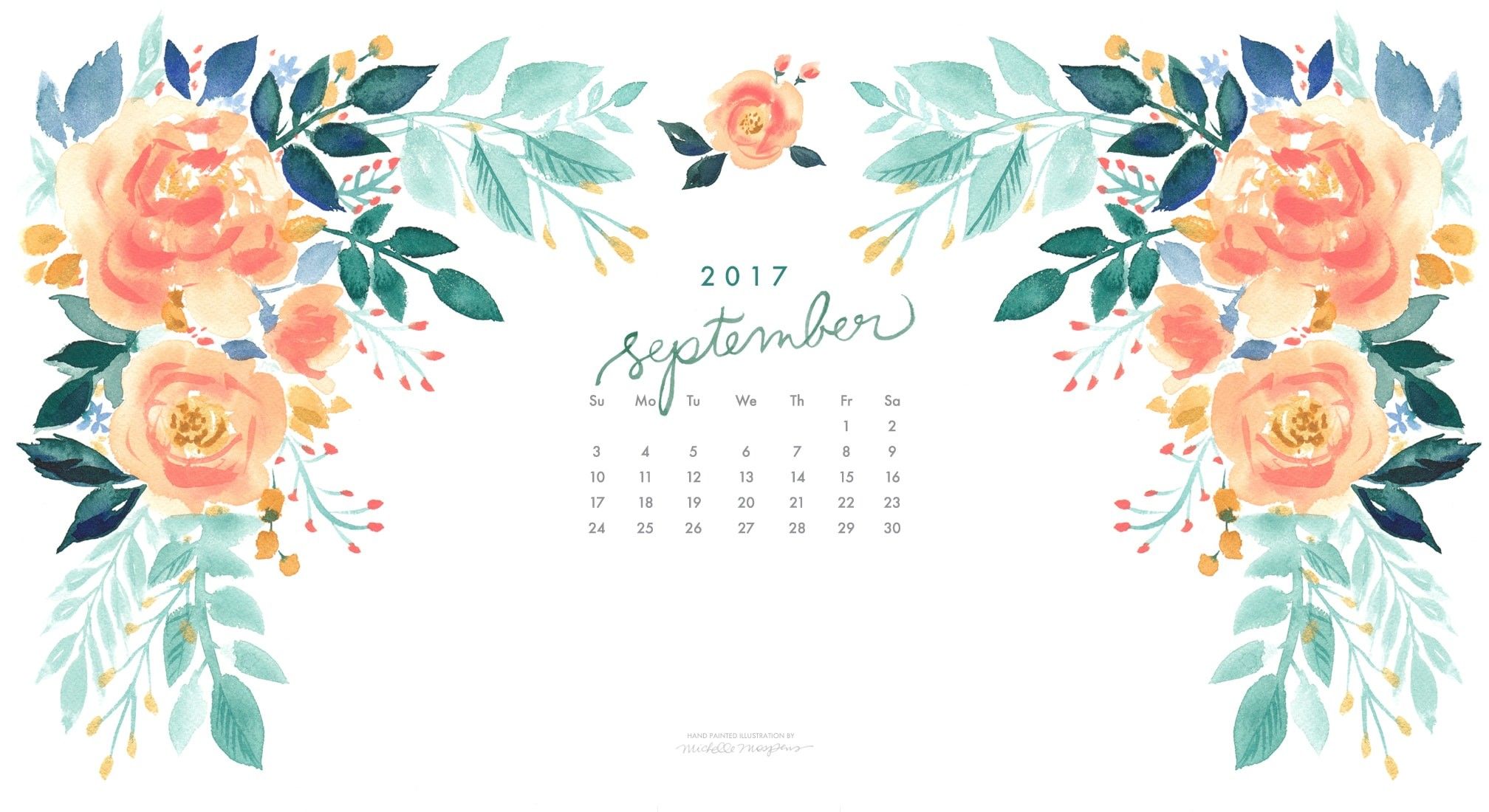 Calendario floreale acquerello settembre, 2016x1100 Hi-Res, Desktop
