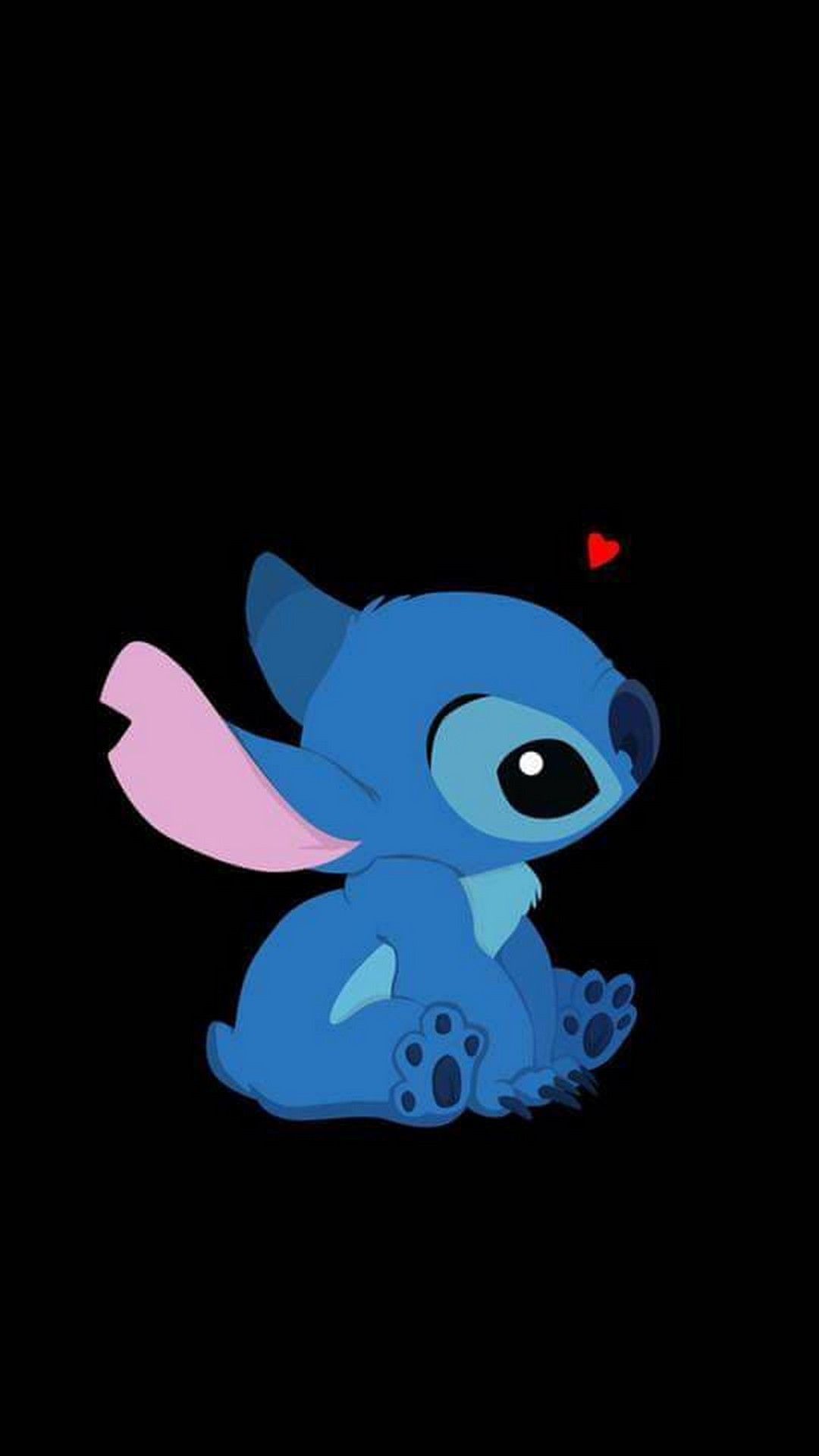 Stitch seduto sfondo nero cuore, 1080x1920 Full HD Verticale, iPhone