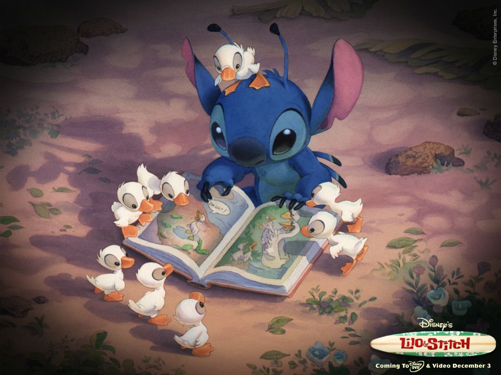 Stitch legge libro con paperi, 1024x768 HD, PC