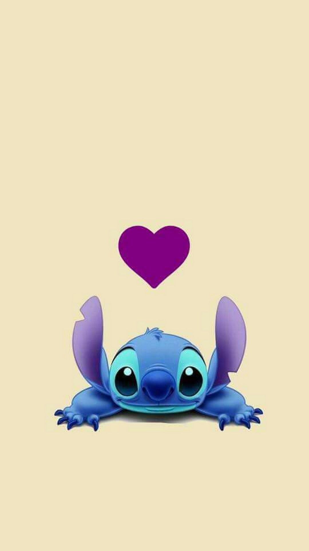 Stitch cuore viola sfondo beige, 1080x1920 Verticale, Telefono