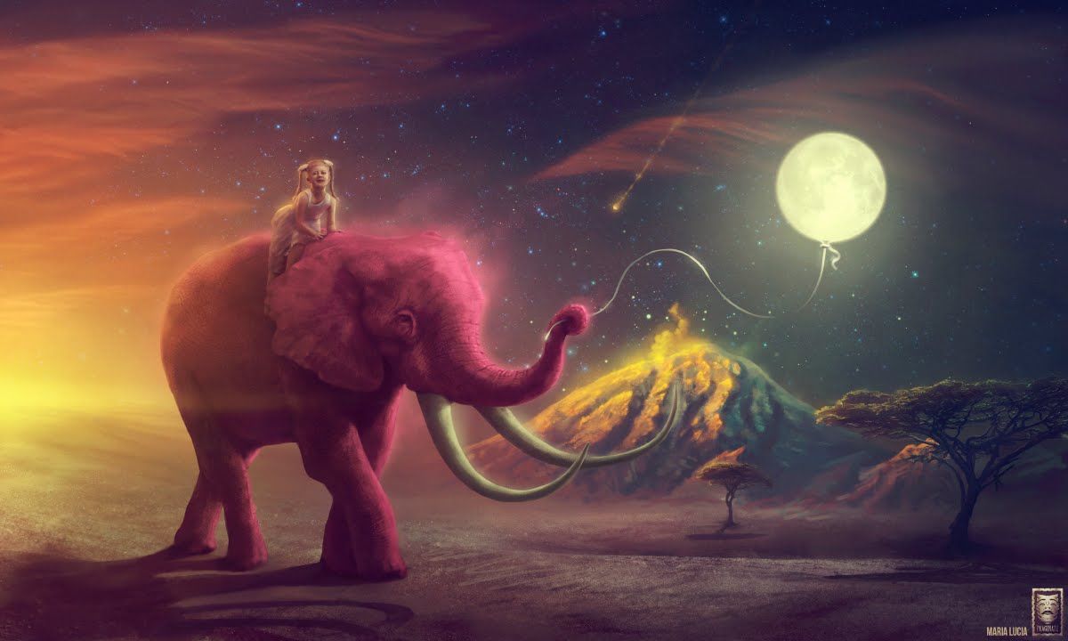 Elefante rosa fantasy luna, 1200x720 HD, Desktop