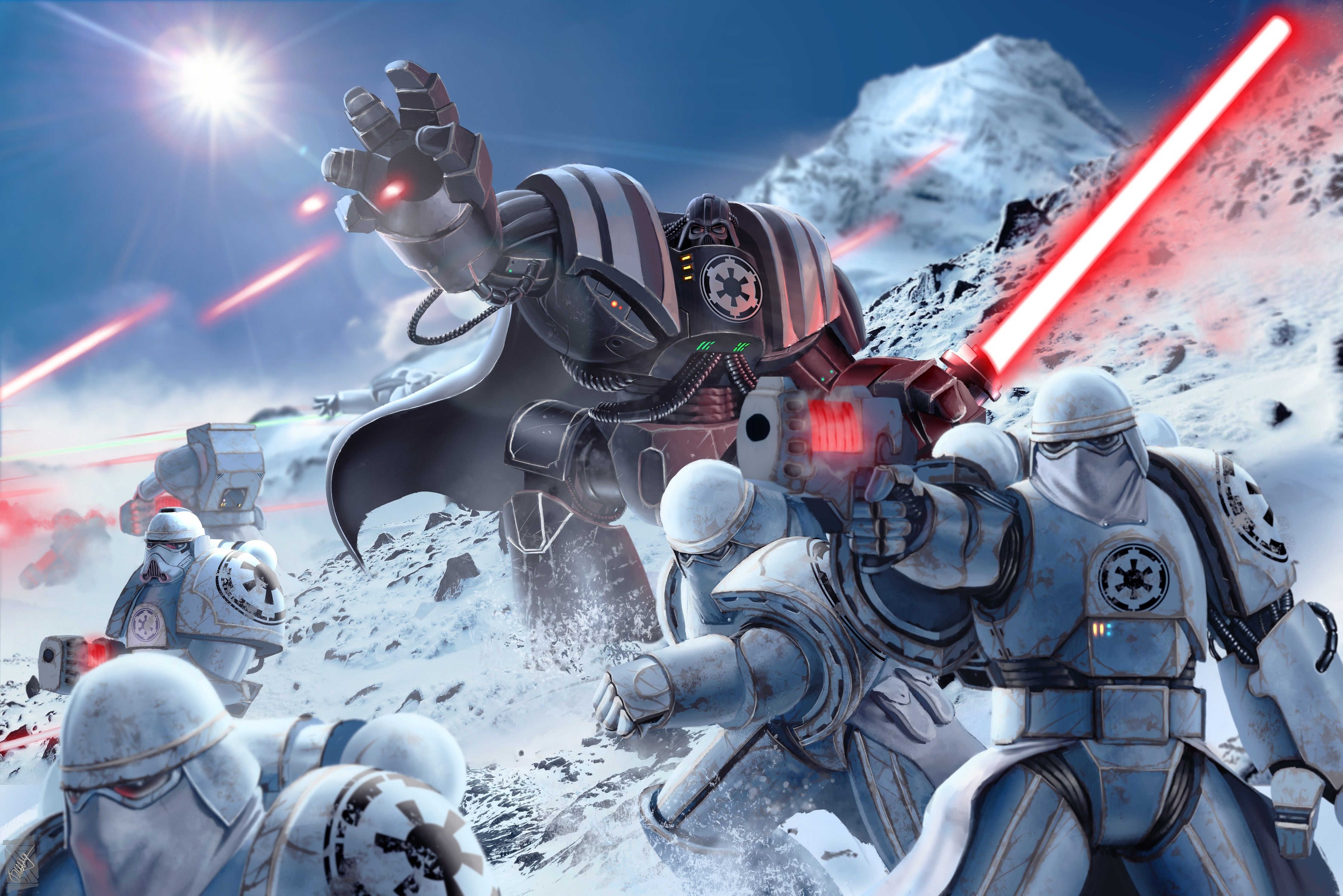 Darth Vader e Stormtrooper nella neve, 4500x3005 4K, Desktop 4K