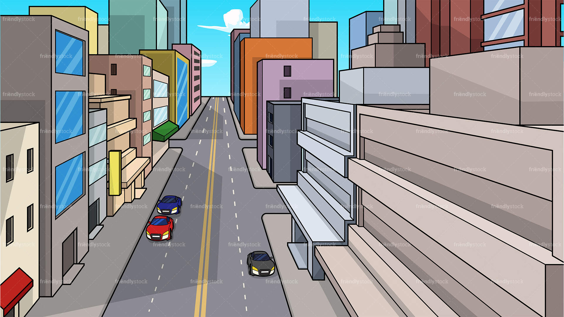 Strada città cartoon colorata, 1920x1080 Full HD, Laptop