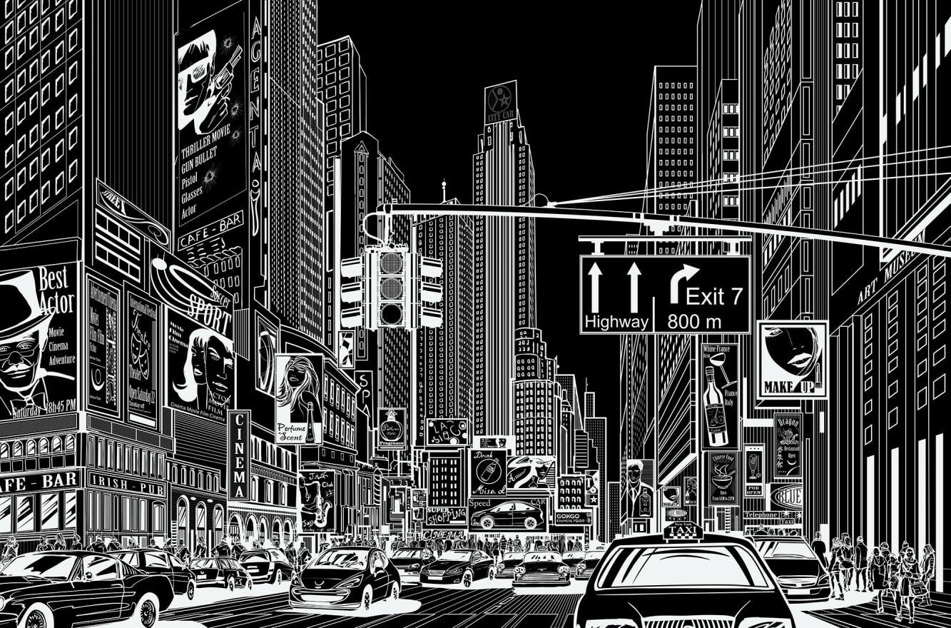 strade città cartoon bianco nero, 1333x880 HD, Desktop