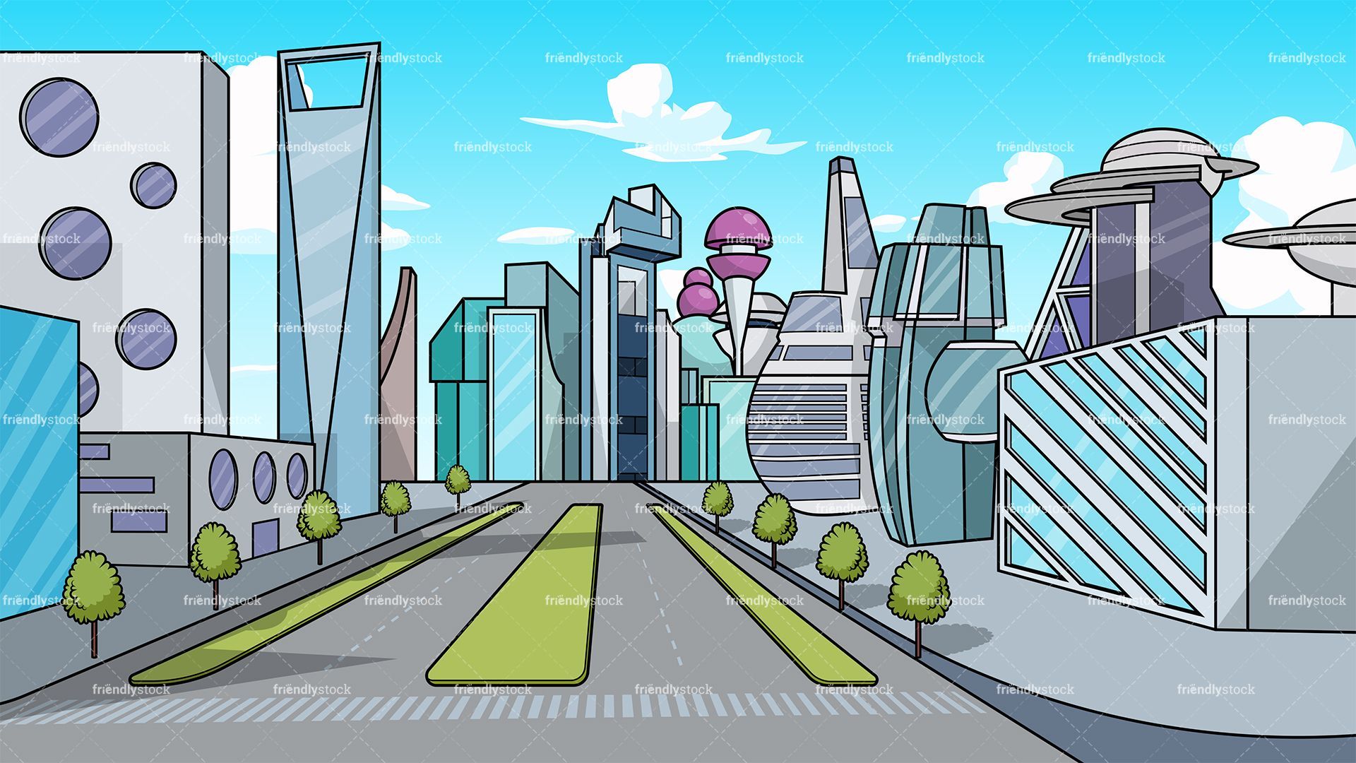 Strada città futuristica cartoon, 1920x1080 1080p, Laptop