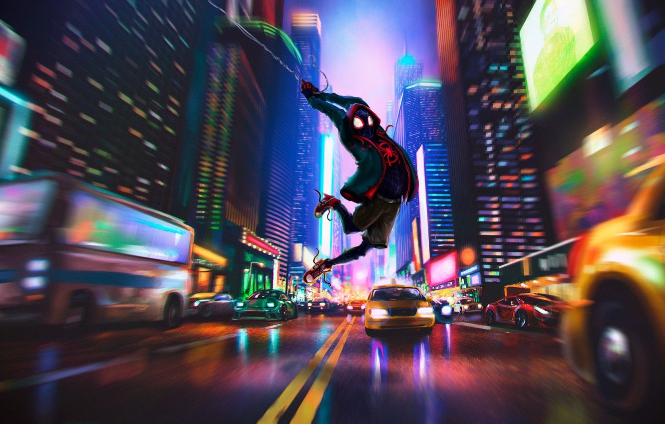 Spider-Man strada città notturna, 1332x850 720p, MacBook Air