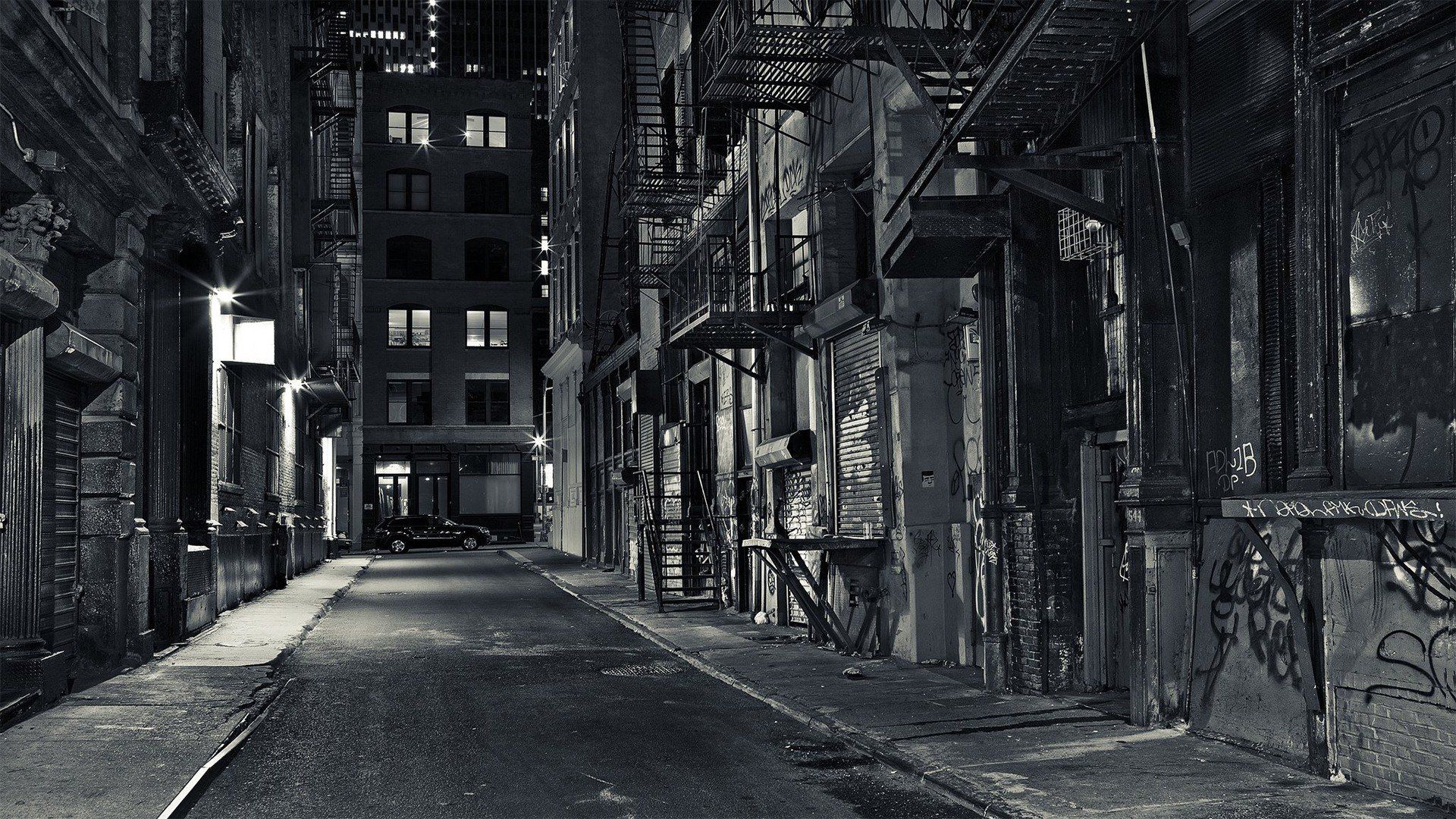 vicolo urbano notturno bianco e nero, 1920x1080 Full HD 1080p, PC