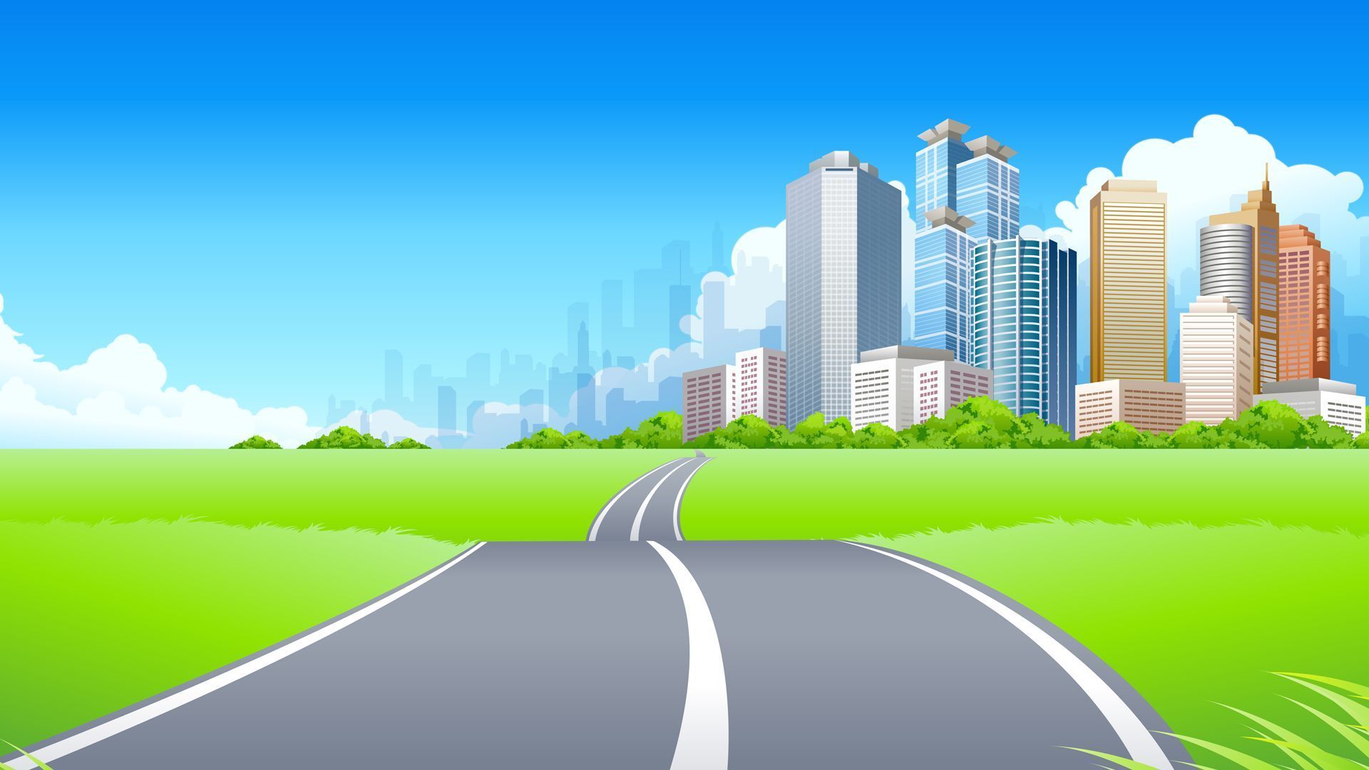 Strada verso città cartoon, 1920x1080 Full HD 1080p, PC