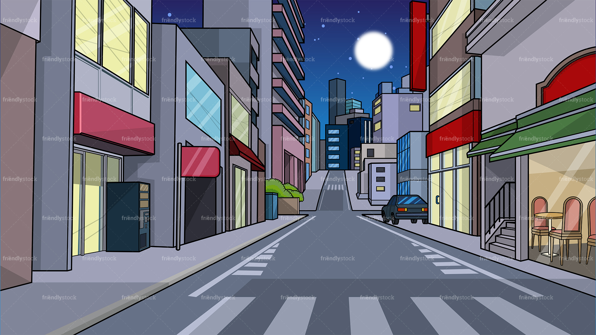 strada città cartoon notte, 1920x1080 Full HD, PC