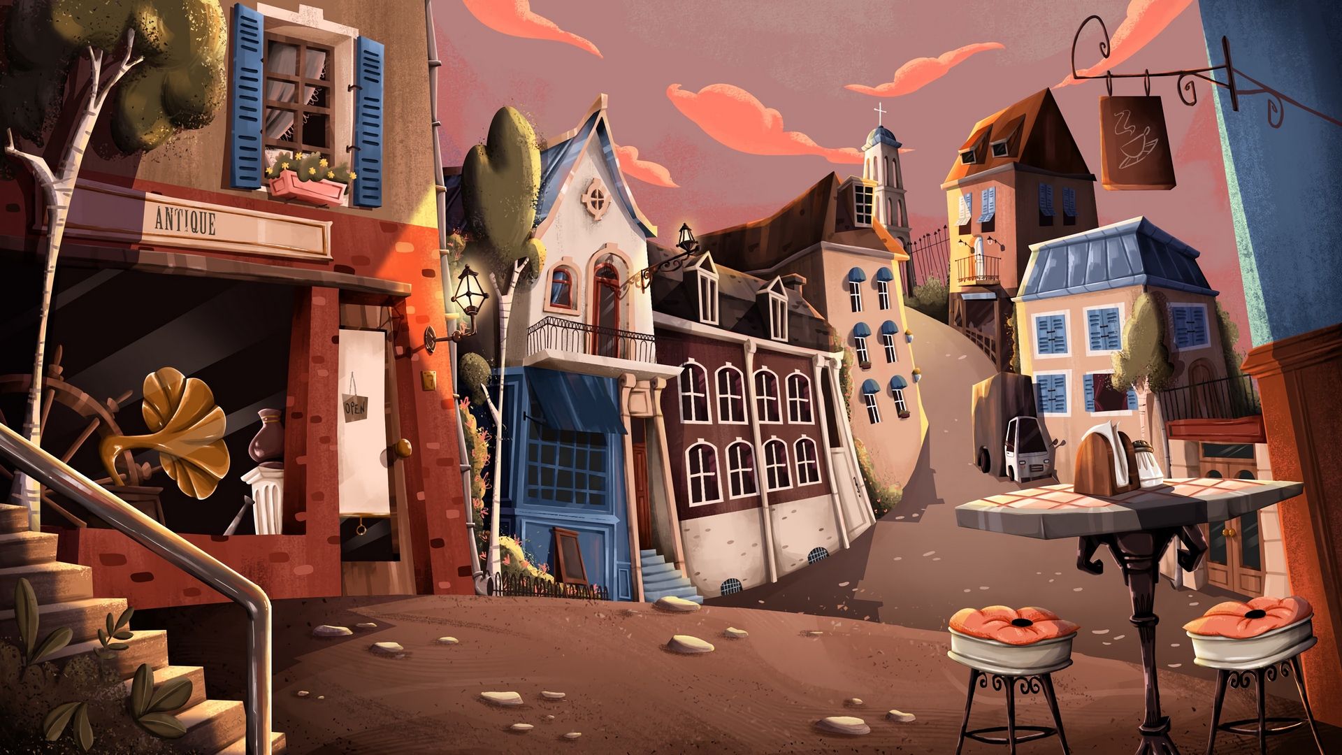 Strada città cartoon colorata, 1920x1080 1080p, PC