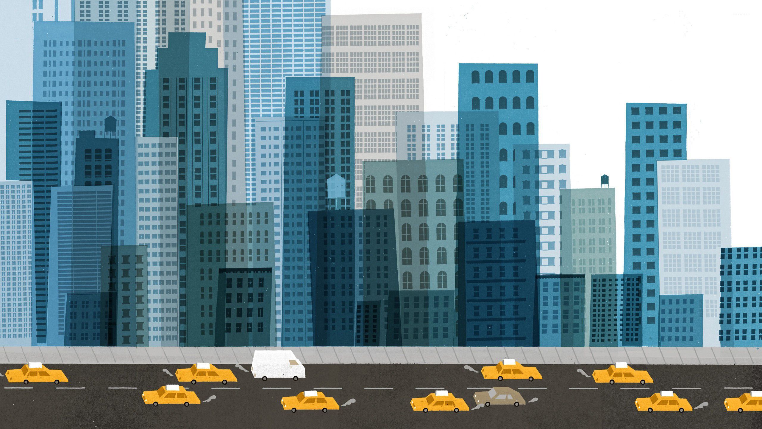 Strada città cartoon con taxi, 2560x1440 QHD, Laptop