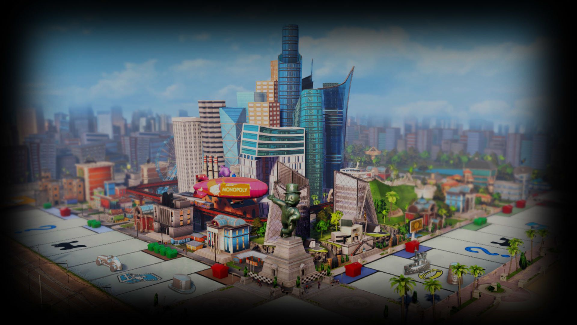 Skyline città stile cartoon blu, 1408x750 HD, PC Desktop