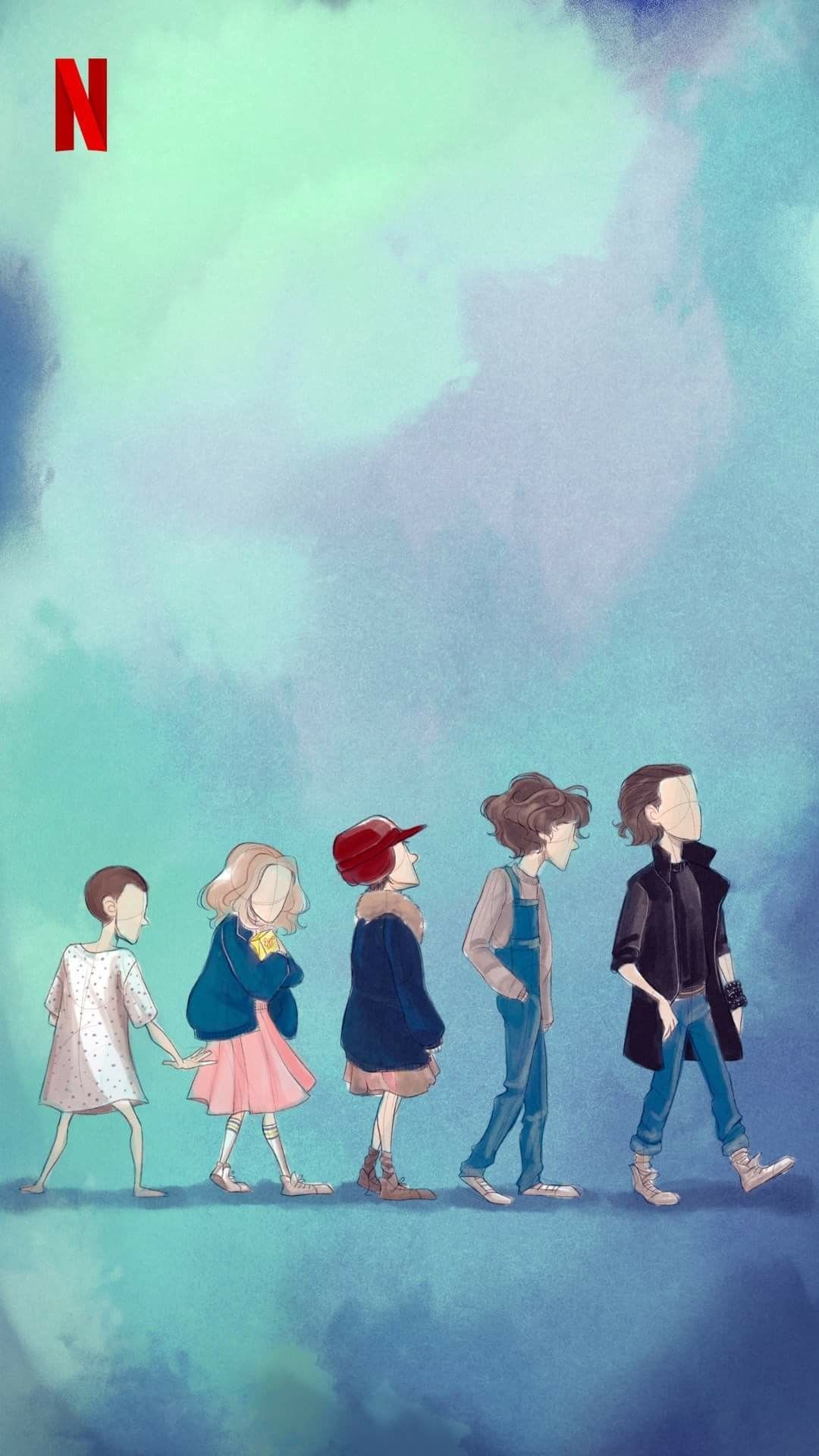 Stranger Things gruppo illustrato, 1080x1920 Full HD Verticale, Smartphone