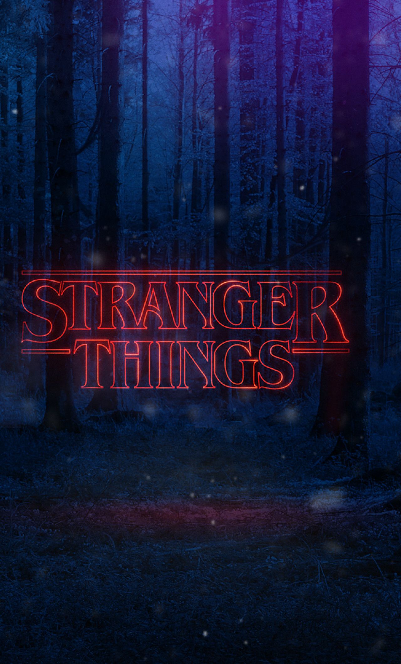 Logo Stranger Things nella foresta, serie Netflix, 1280x2120 Verticale, Mobile