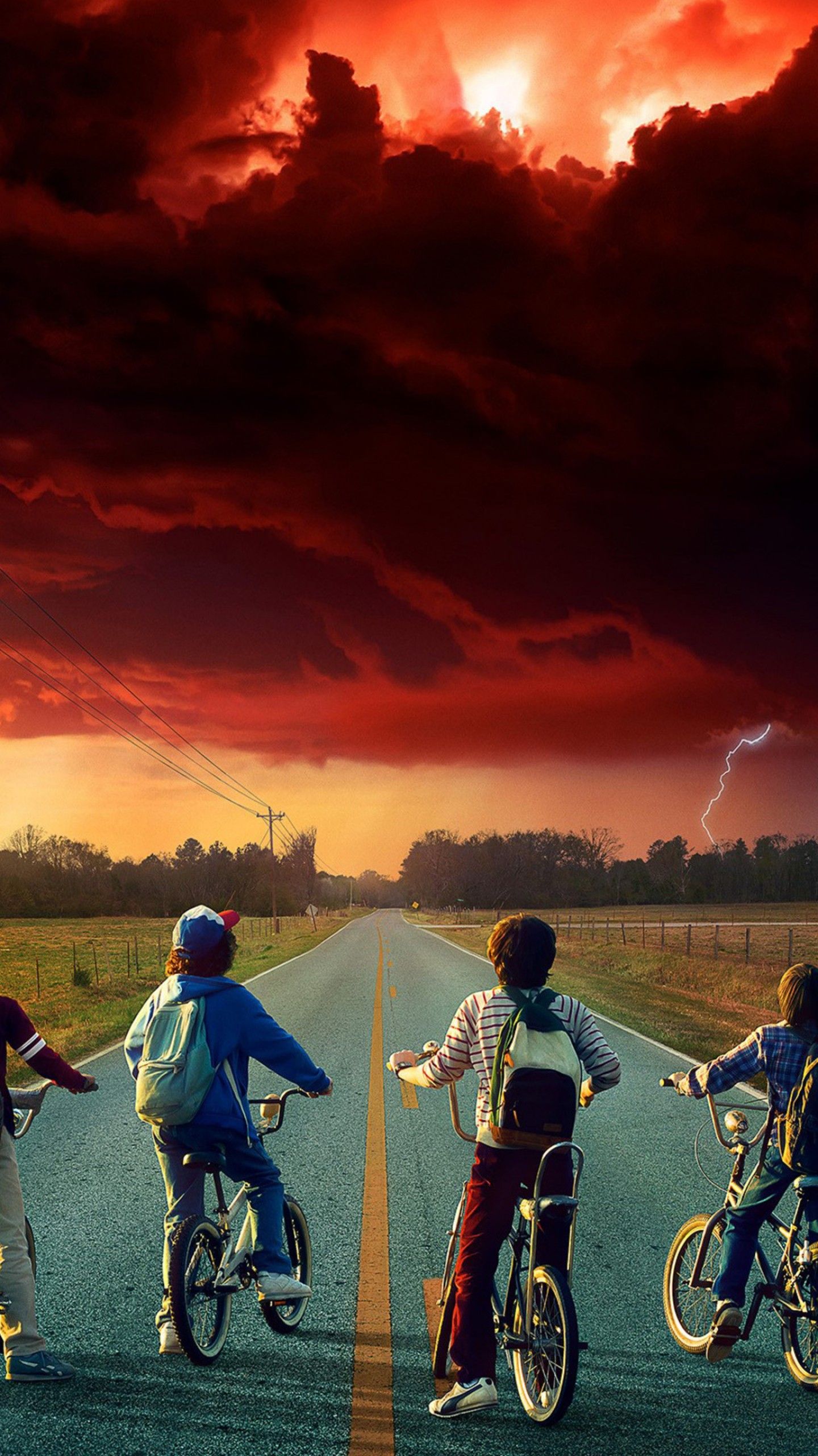 Bambini in bicicletta strada Stranger Things, serie Netflix, 1440x2560 Verticale, Telefono