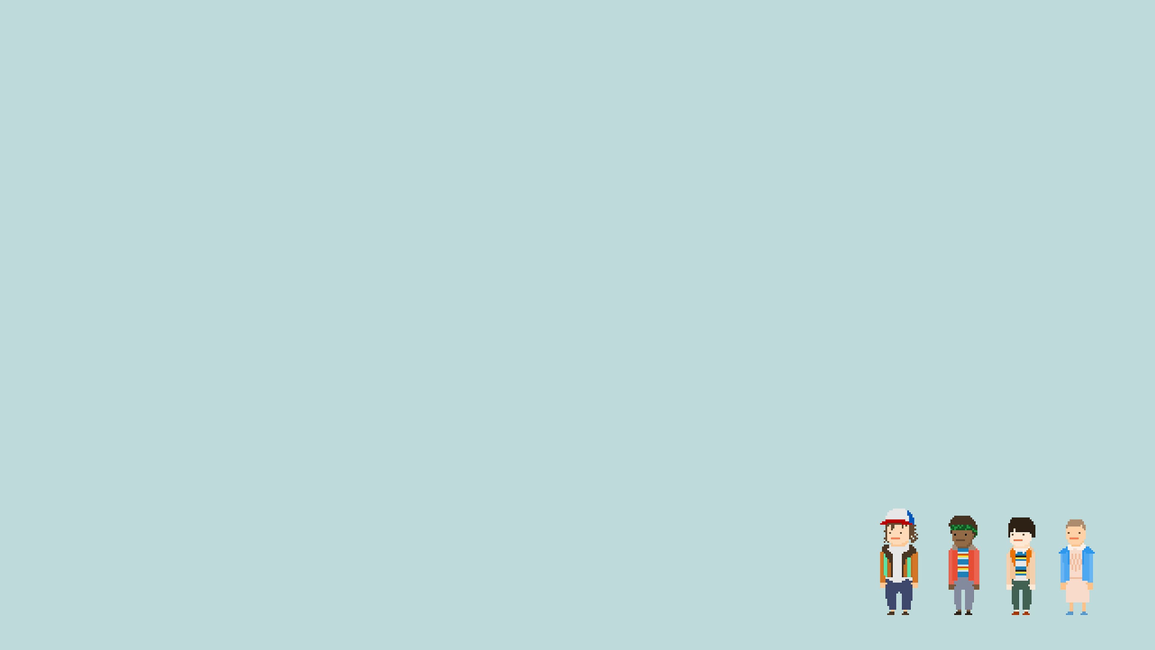 Personaggi pixel Stranger Things sfondo azzurro, 3840x2160 4K Ultra HD, Monitor 4K