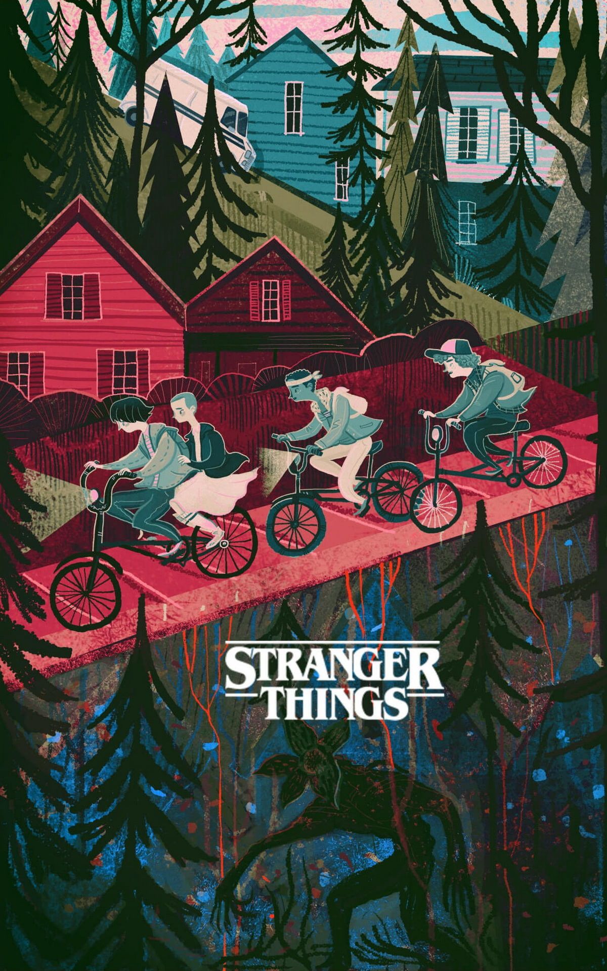 Stranger Things bambini in bicicletta, 1200x1920 Verticale, Telefono