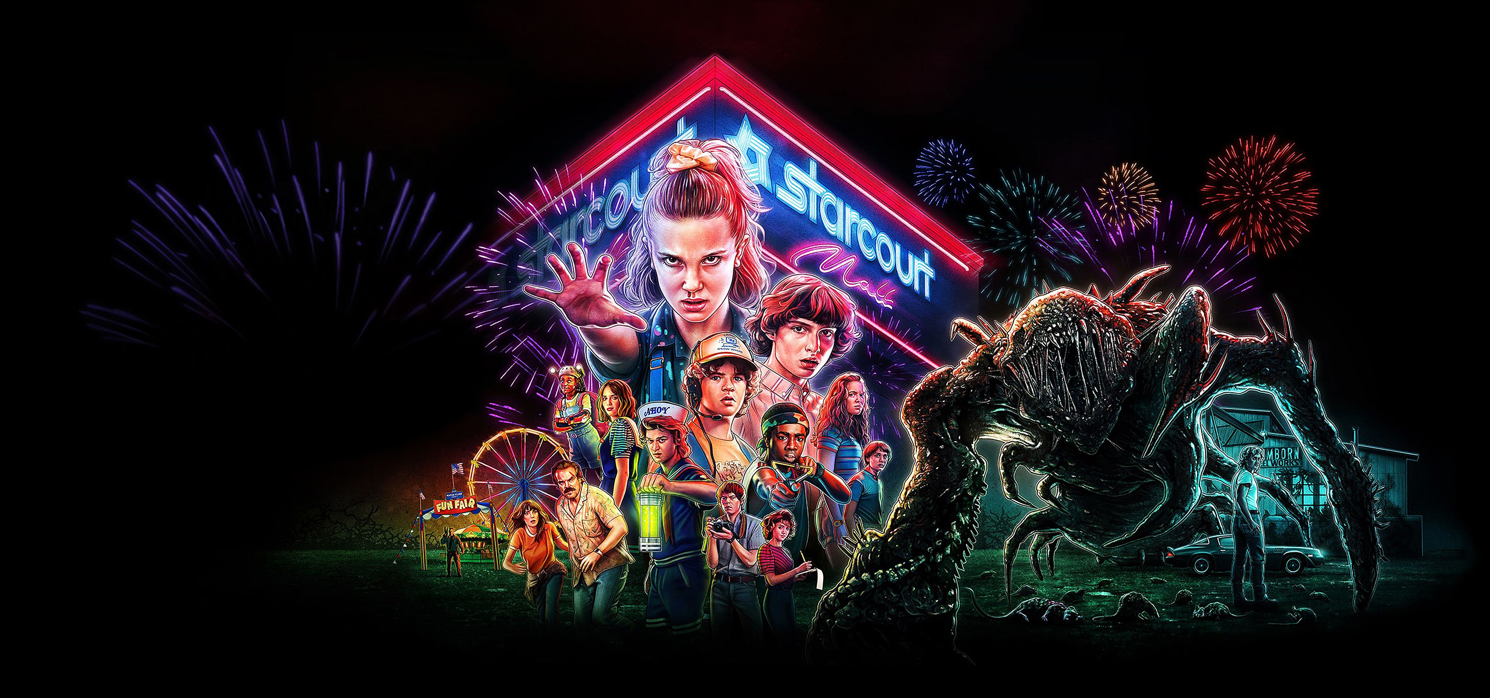 Stranger Things poster personaggi, 5000x2344 Ultra HD, 4K TV