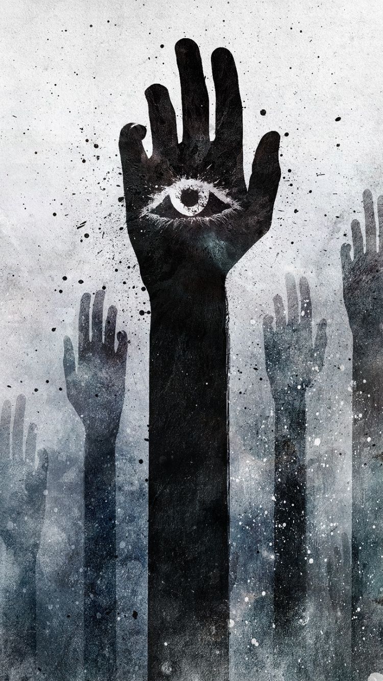 Mano con occhio, sfondo scuro, 750x1334 Verticale, Mobile
