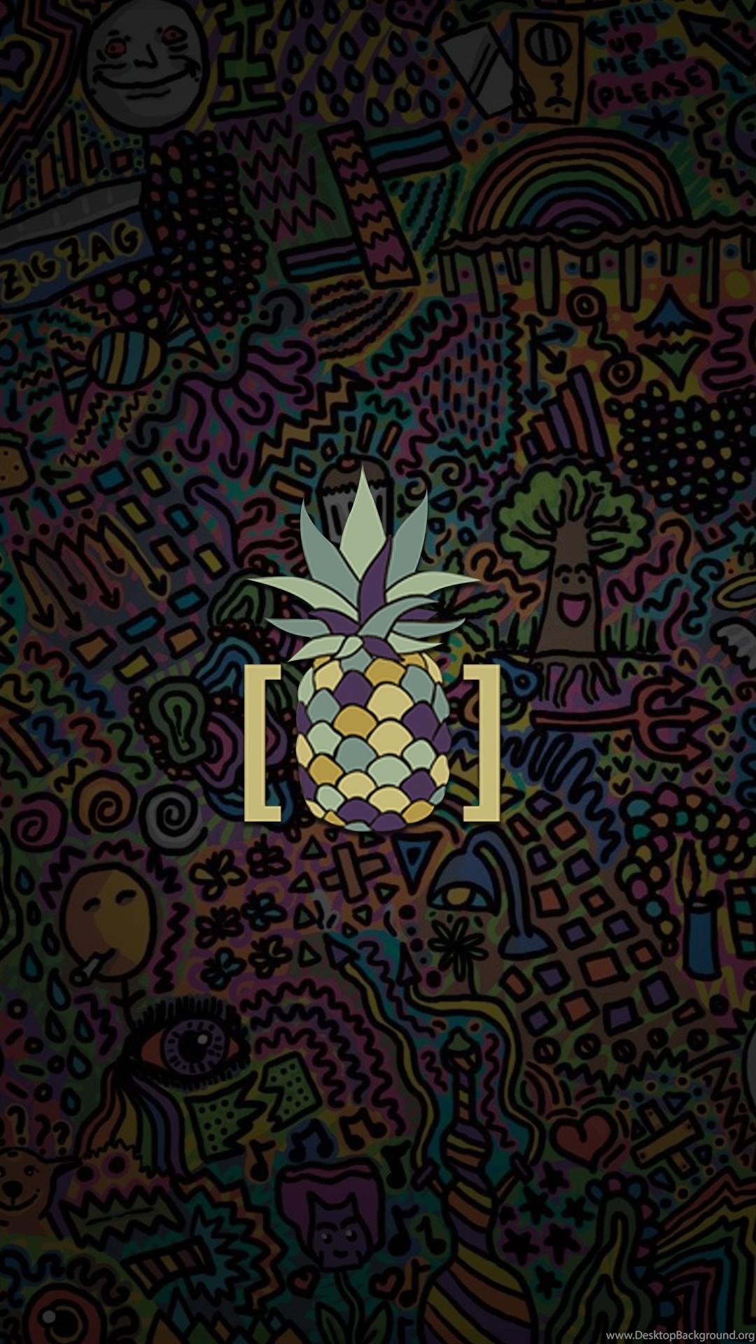 Ananas doodle colorato scuro, 1080x1920 Verticale, Mobile