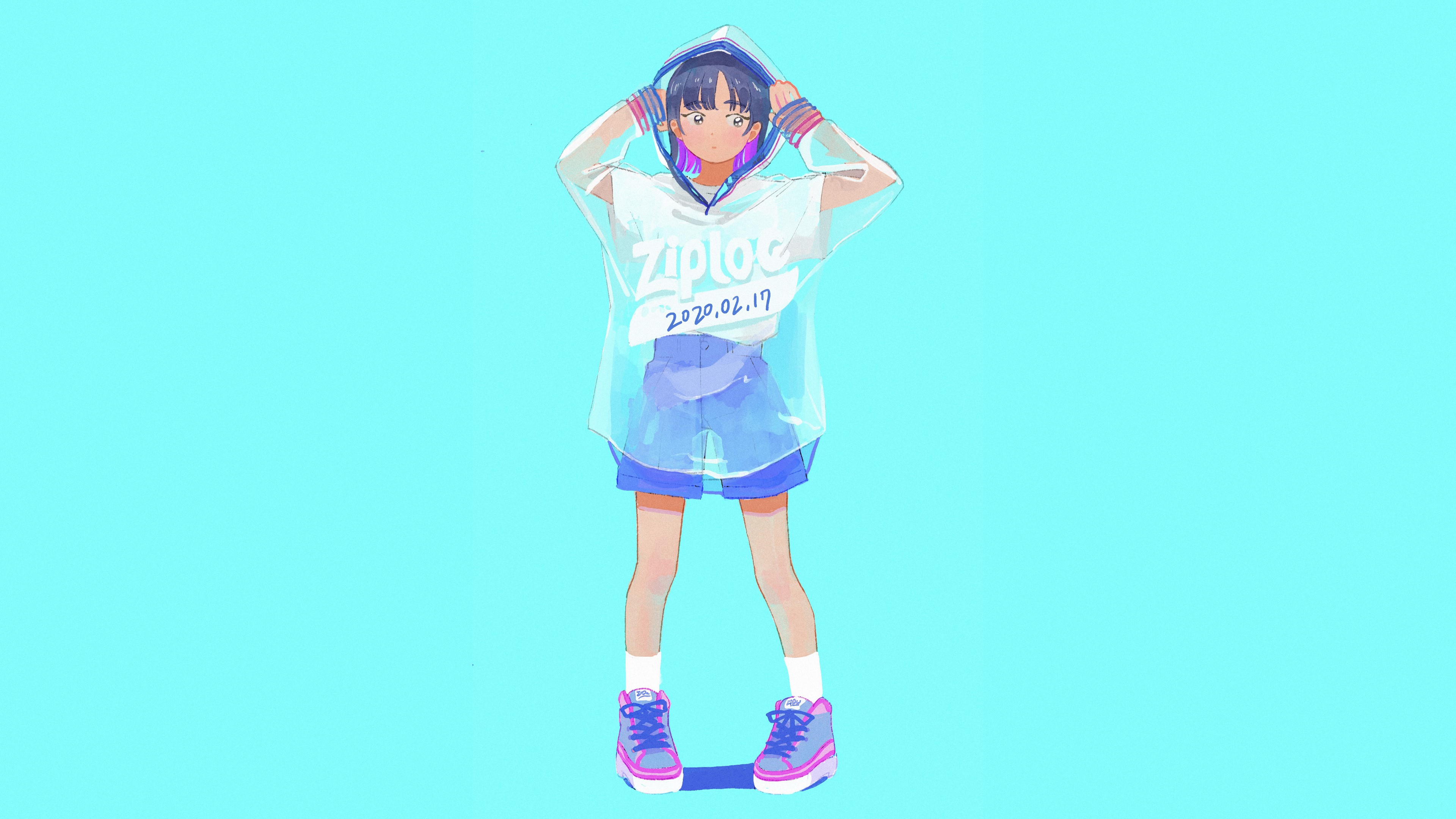 Ragazza anime streetwear blu, 3840x2160 Ultra HD, Monitor 4K
