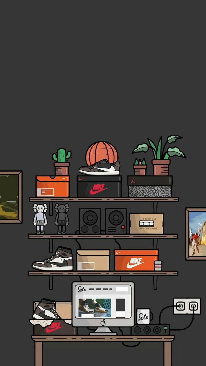 Scaffale sneaker Nike streetwear, swoosh, 720x1280 Full HD Verticale, iPhone