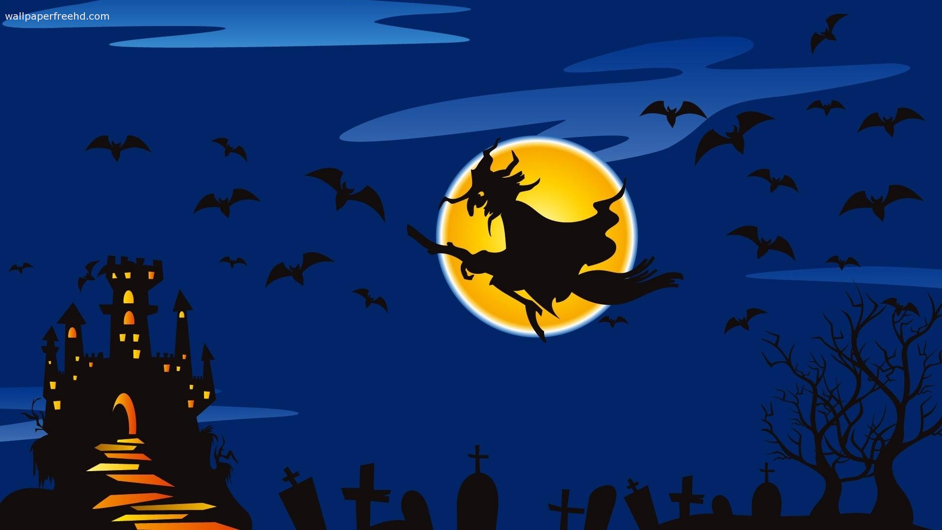 Strega su scopa, luna piena, 1920x1080 1080p, Laptop