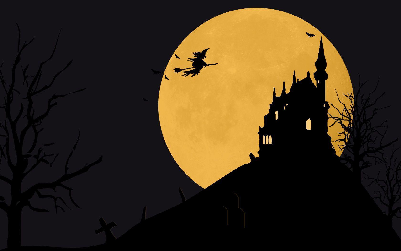 Strega su scopa, castello, luna, 1680x1050 HD, PC