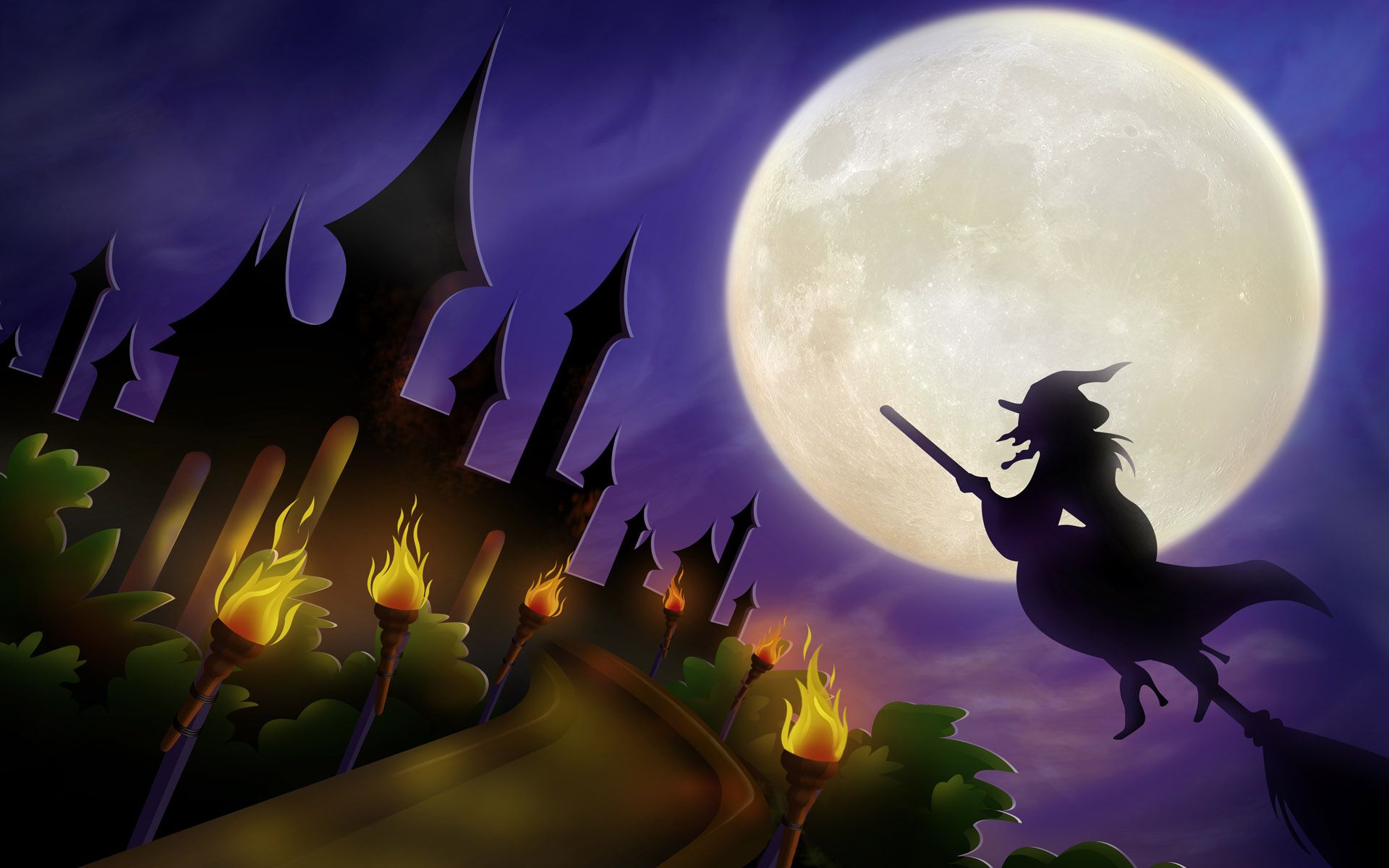 Strega su scopa luna piena, 1920x1200 Full HD+, PC Desktop