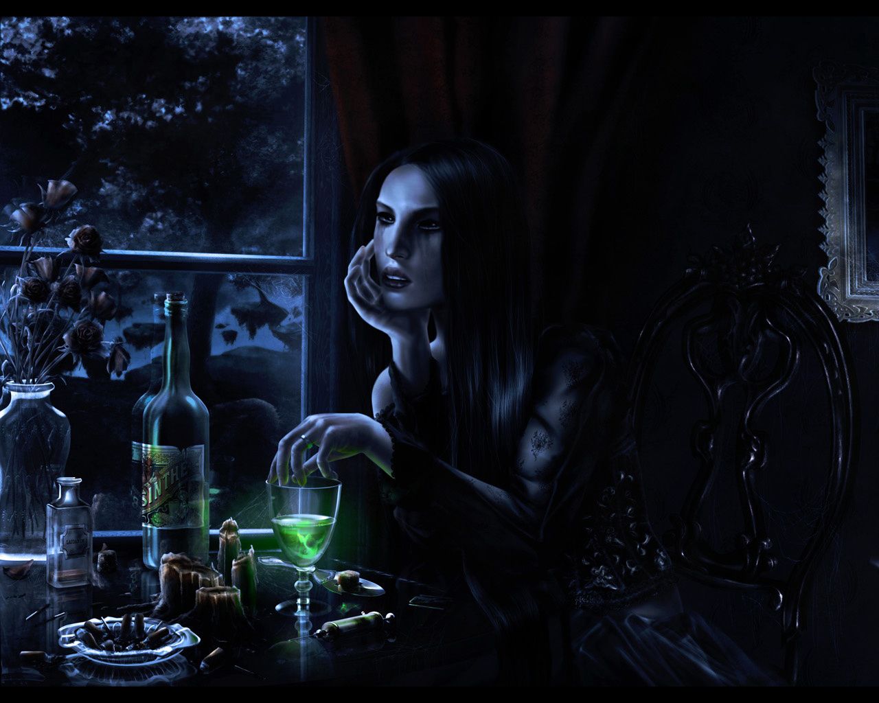 Strega con pozione verde notte, 1280x1024 720p, Laptop