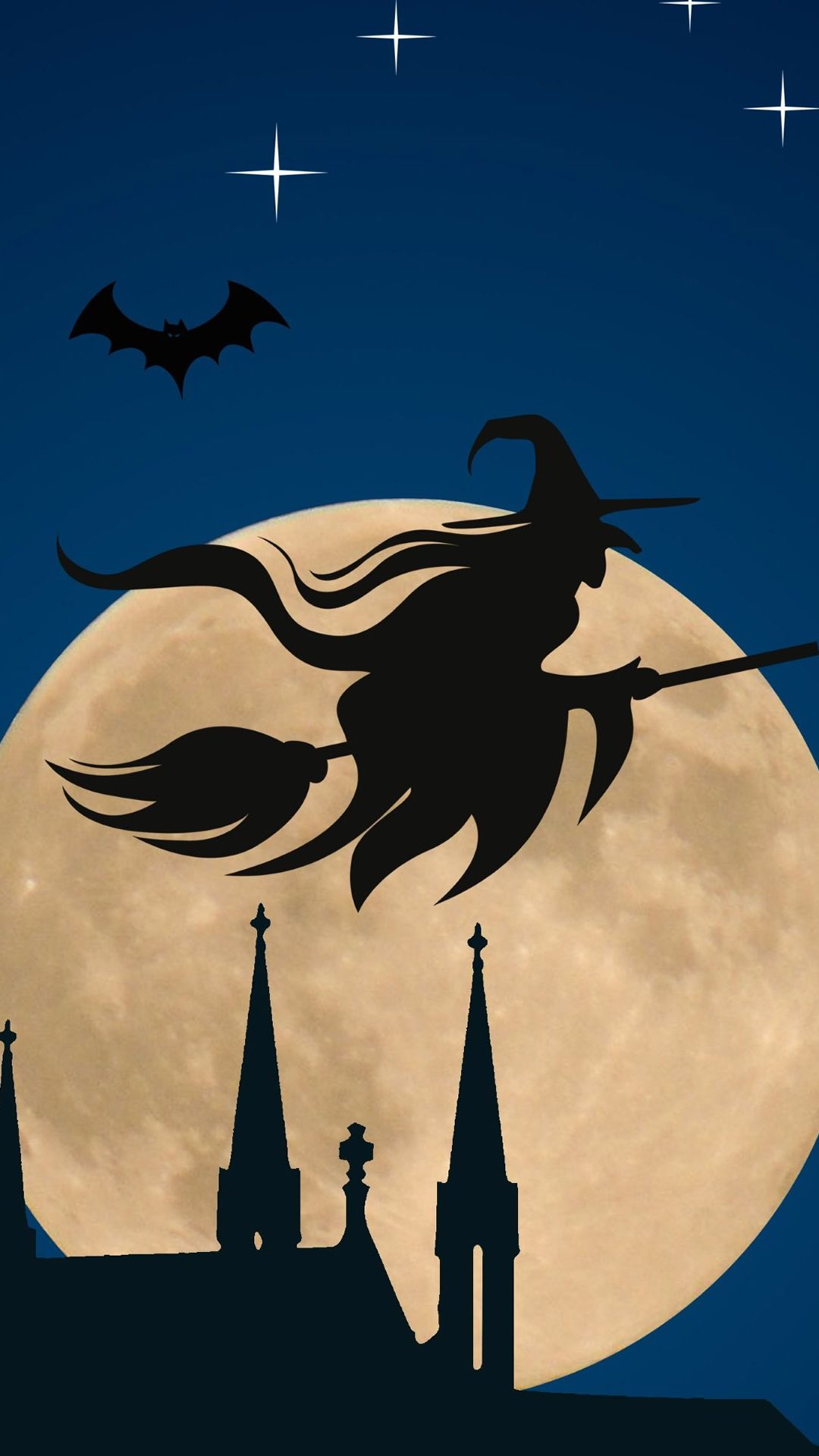Strega su scopa davanti luna, 1080x1920 Full HD Verticale, iPhone