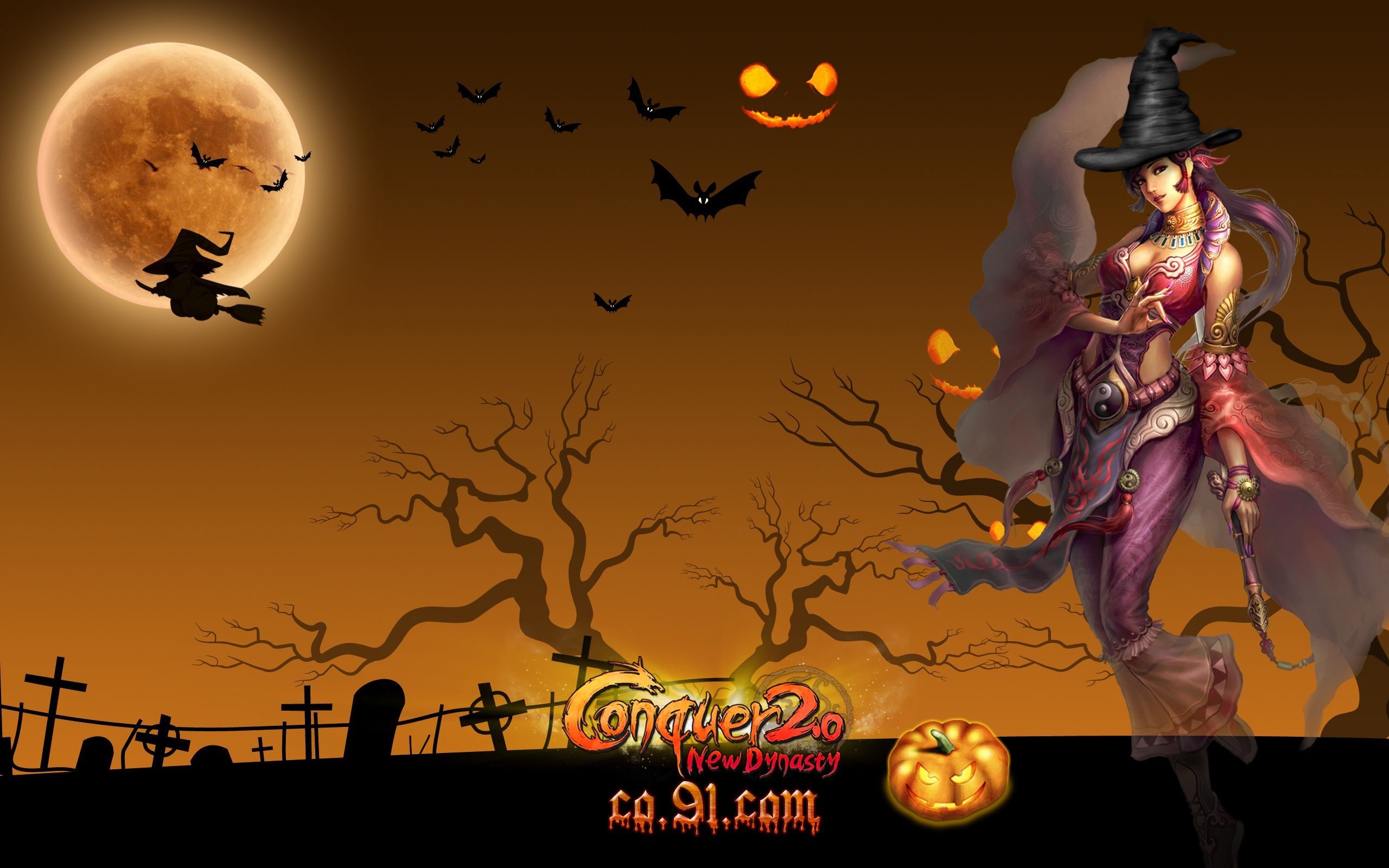 Strega di Halloween con luna, 2560x1600 WQXGA, Laptop
