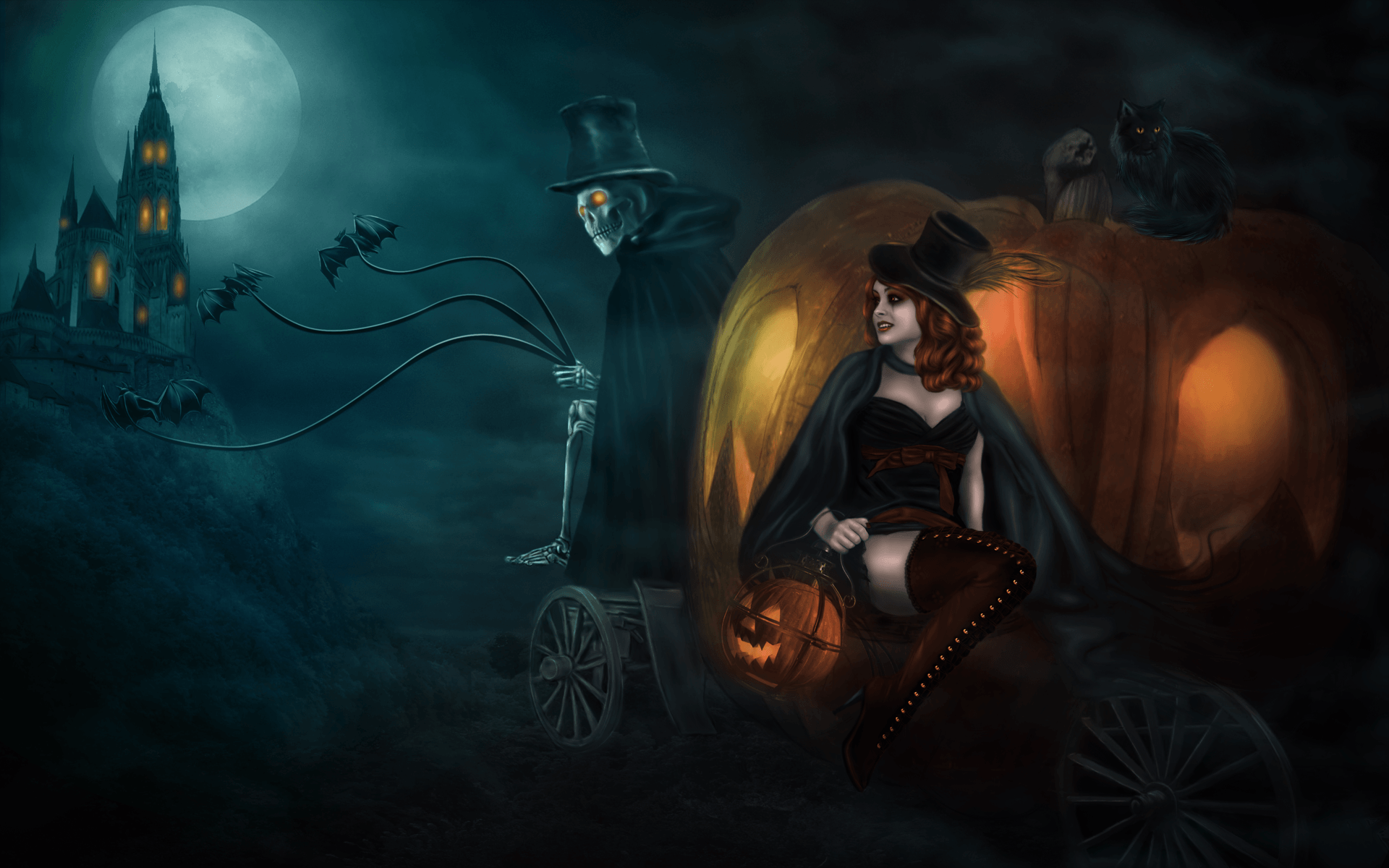 Strega Halloween con zucche, 1920x1200 Full HD+ WUXGA, Desktop