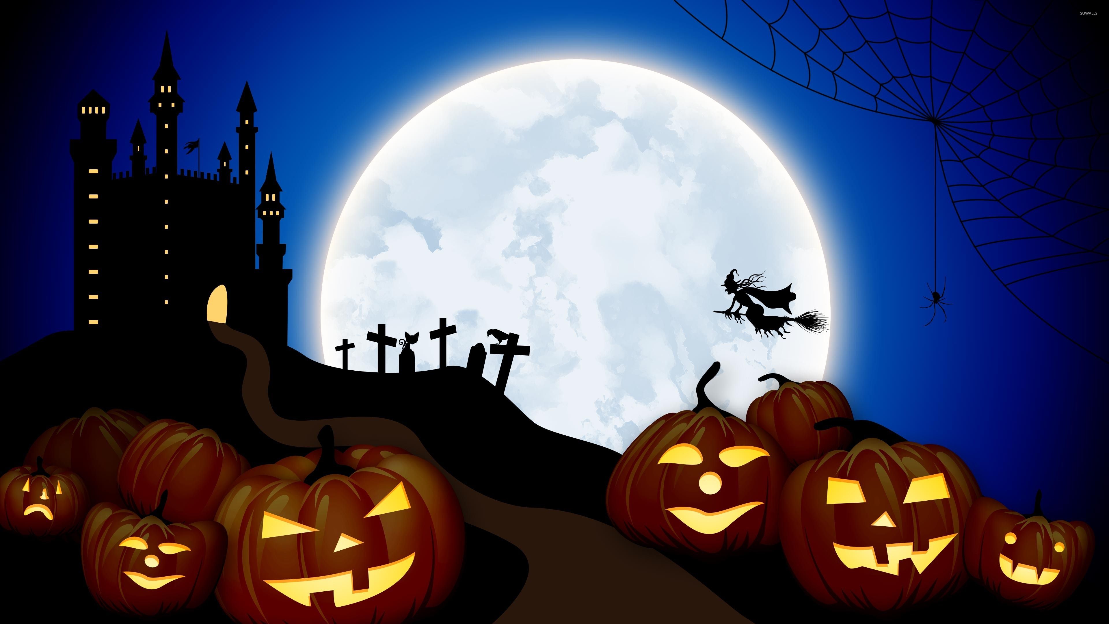 Strega su luna piena Halloween, 3840x2160 Ultra HD, Monitor 4K