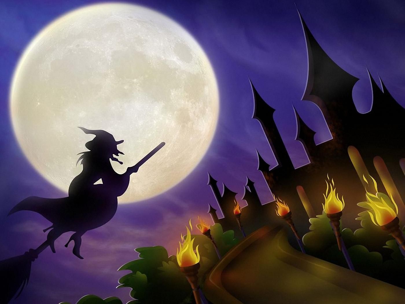 Strega su scopa luna piena, 1400x1050 HD, Desktop