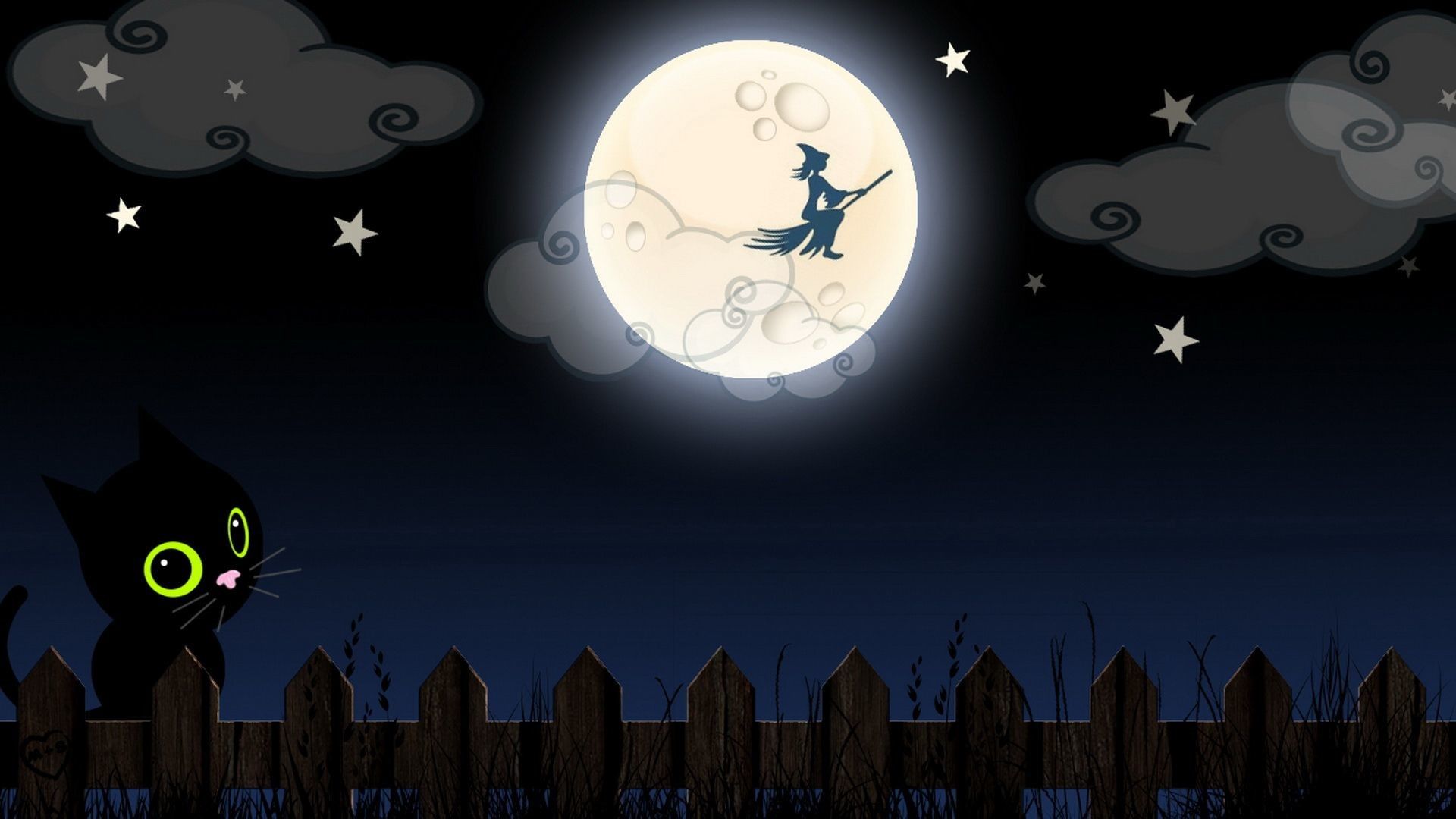 Strega su scopa e gatto nero, 1920x1080 Full HD 1080p, PC Desktop