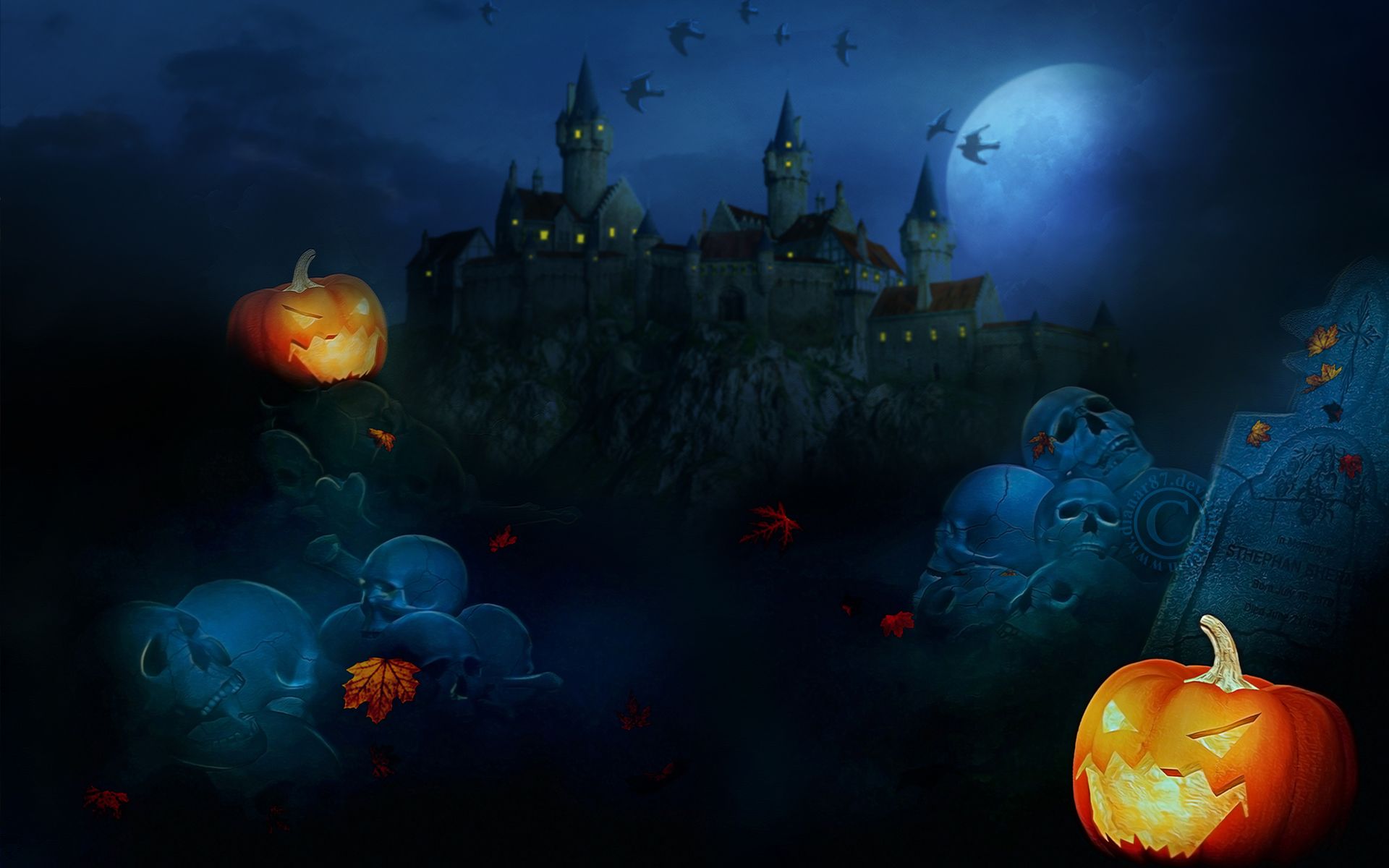 Castello Halloween zucche luna, 1920x1200 WUXGA, Desktop