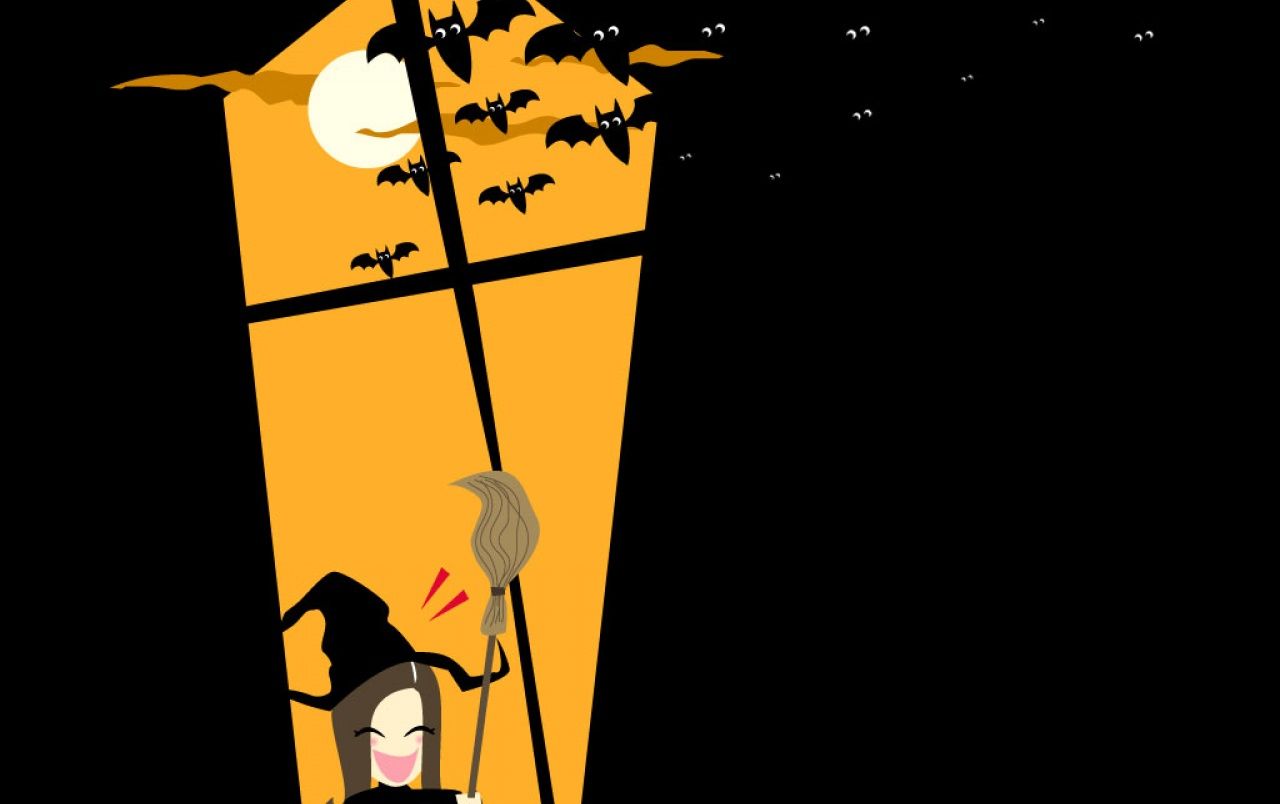 Strega finestra pipistrelli Halloween, 1280x804 HD, Desktop