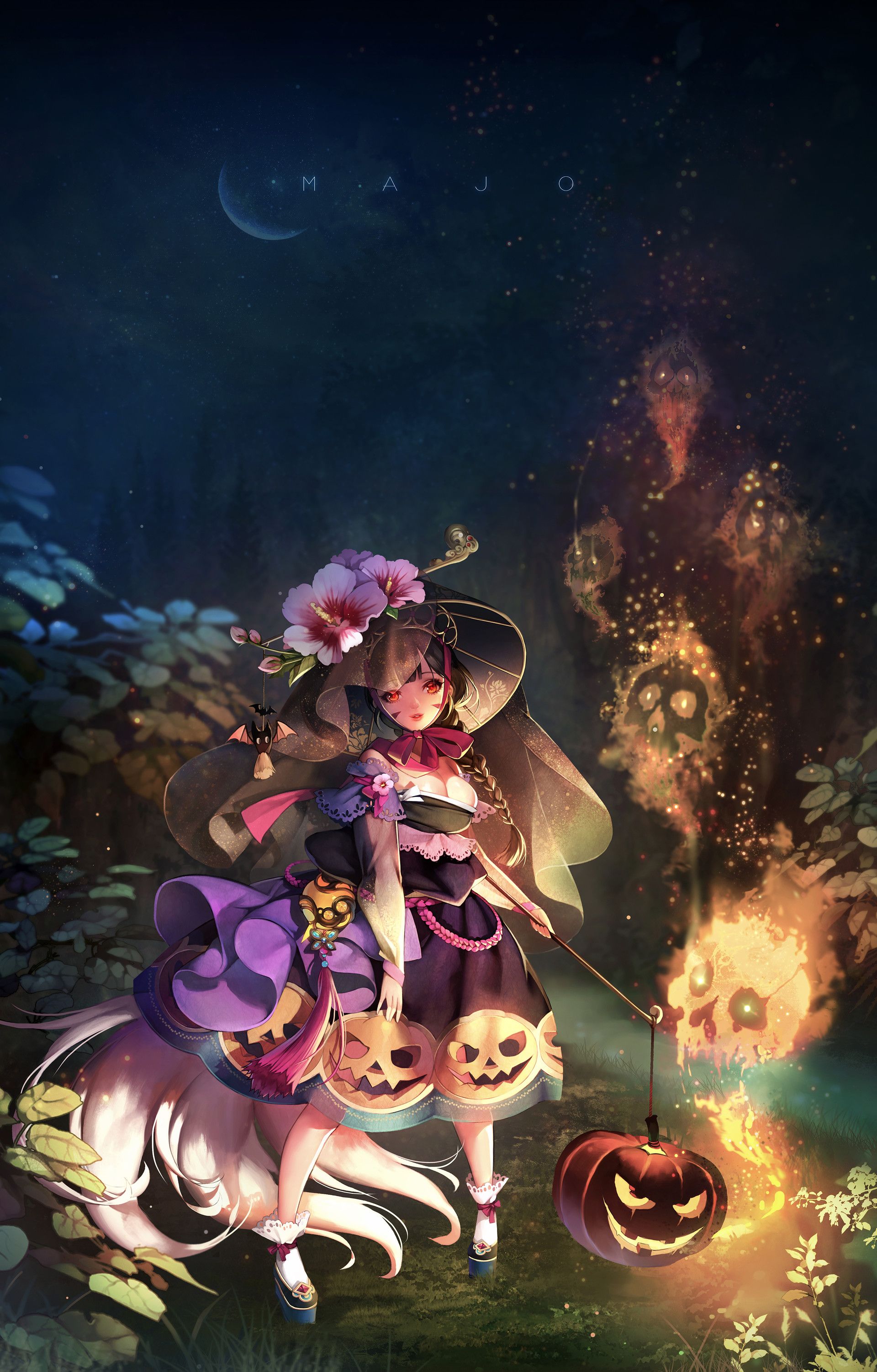 strega anime con zucche Halloween, 1920x3003 Full HD Verticale, Smartphone