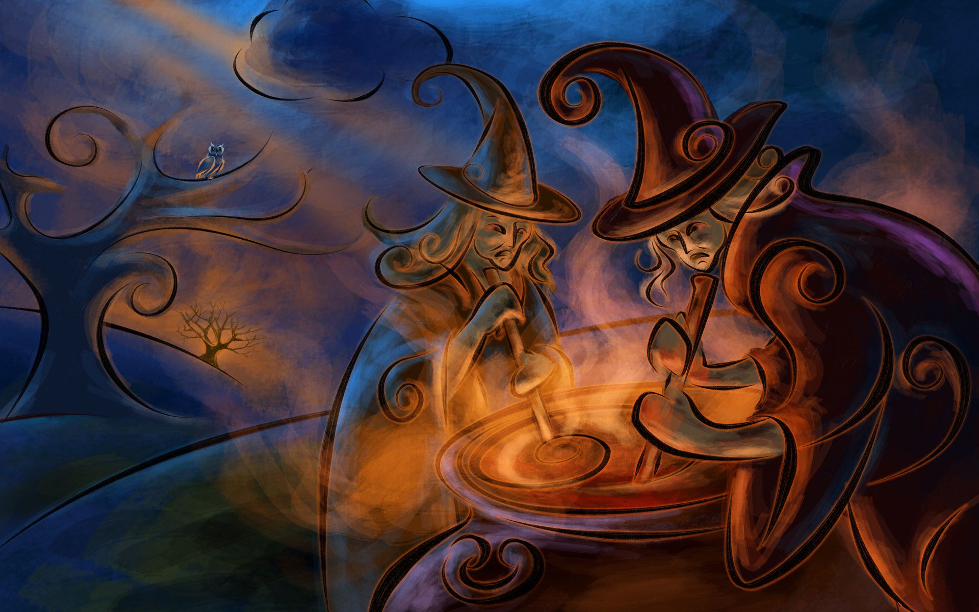 Streghe con calderone Halloween, 1920x1200 WUXGA, PC