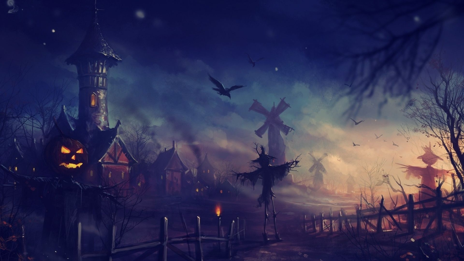 Villaggio spettrale con zucche Halloween, 1920x1080 Full HD 1080p, Desktop
