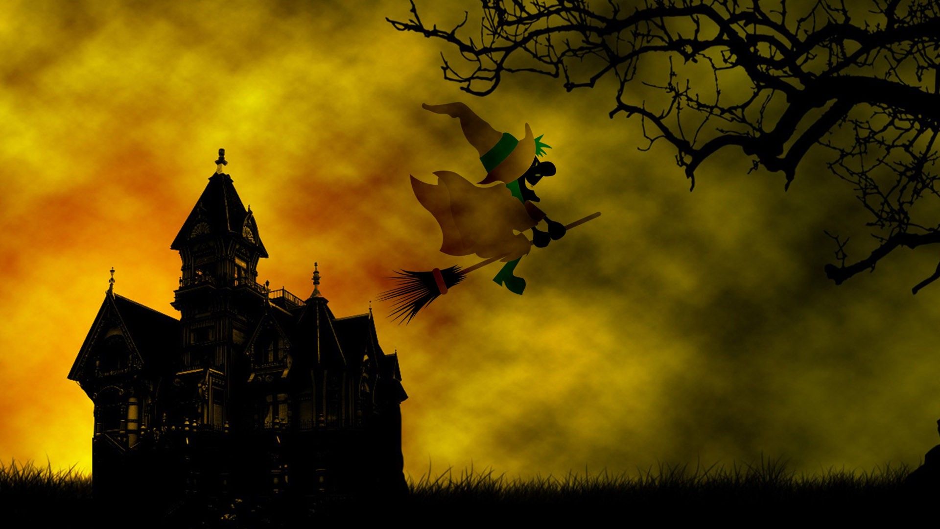 Strega su scopa, castello, 1920x1080 Full HD, Laptop