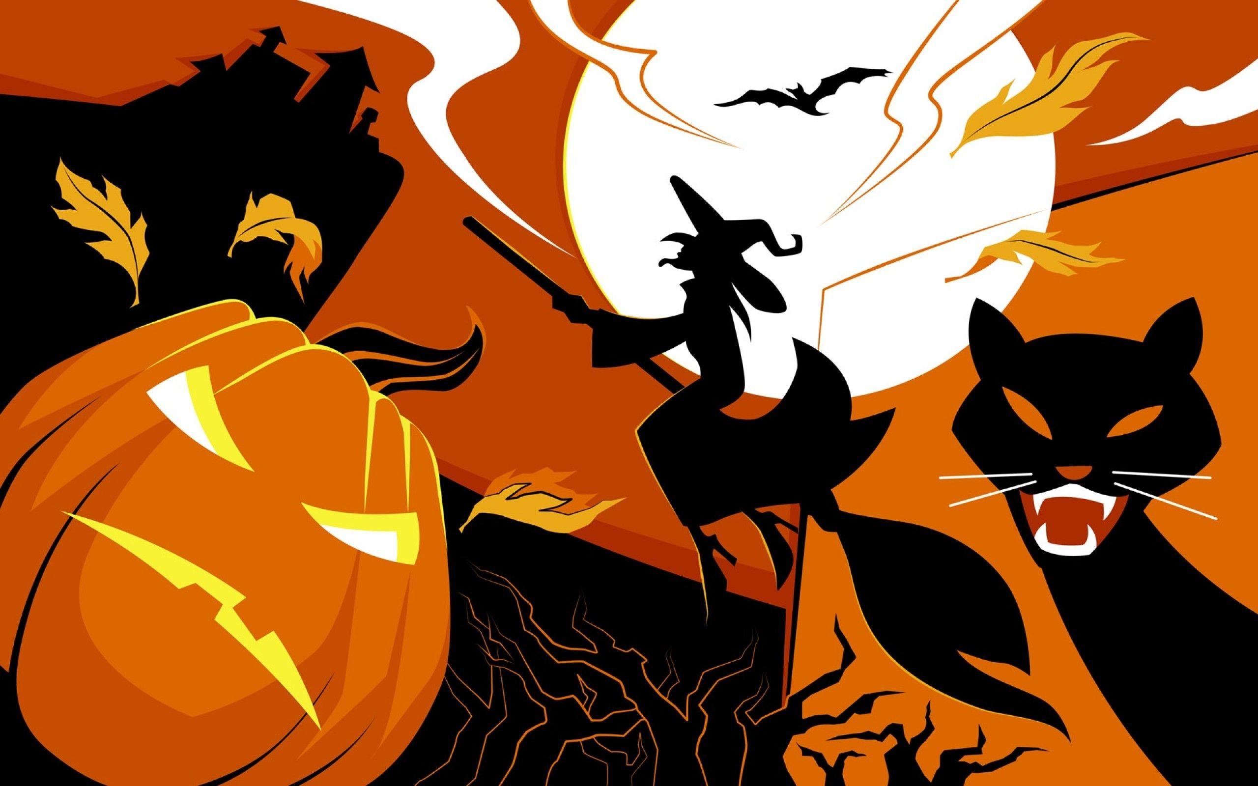 Strega, zucca e gatto nero, 2560x1600 2K, PC
