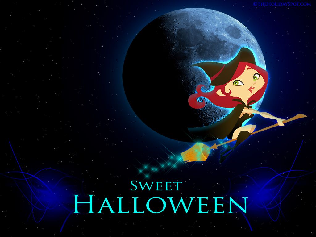 Strega su scopa con luna, 1024x768 HD, PC