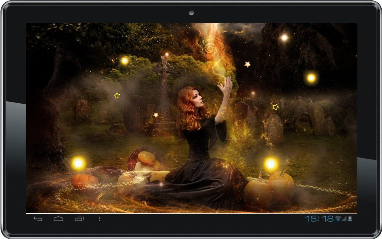 Strega con fuoco magico e zucche, 1280x800 HD, Desktop