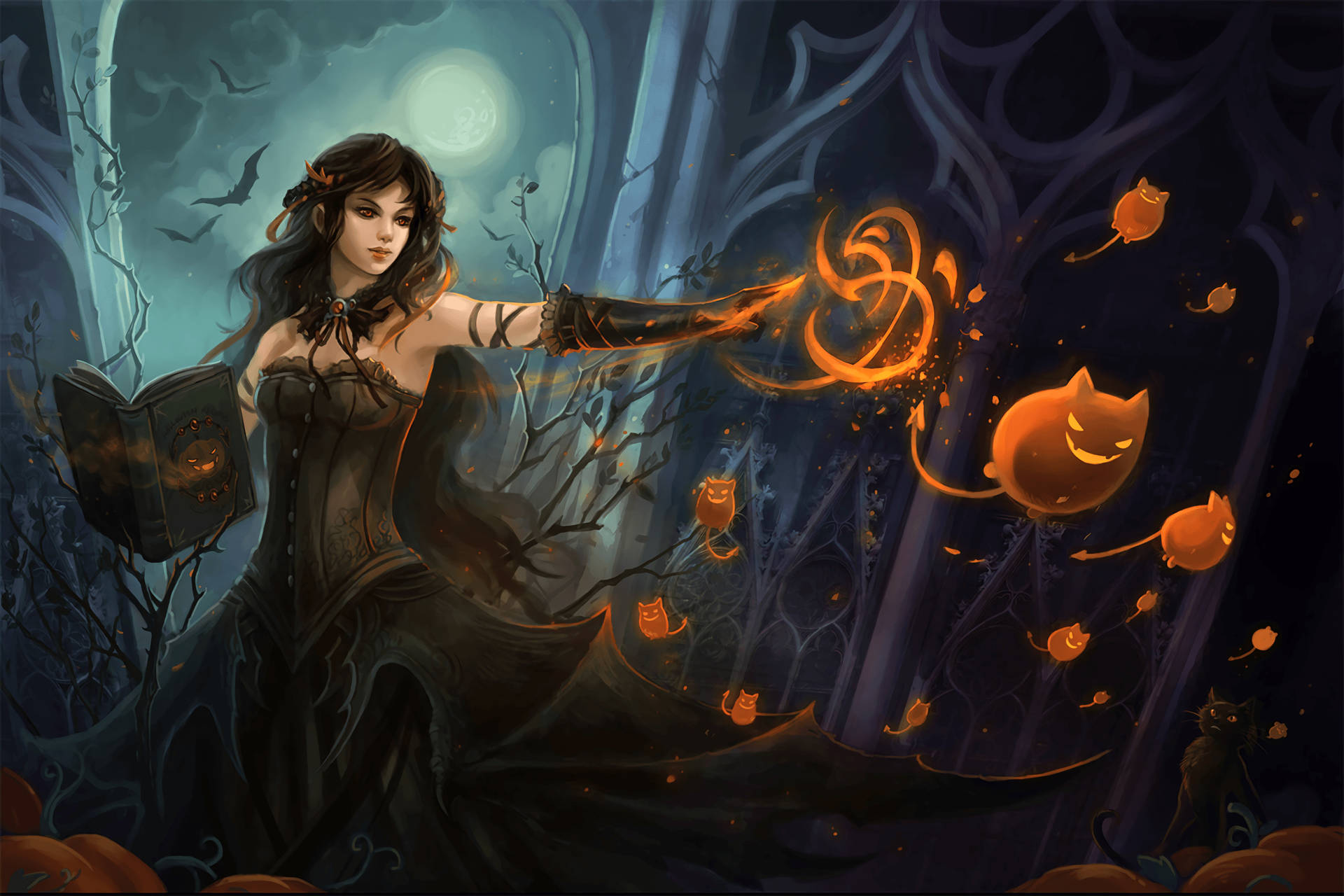 Strega con magia arancione, 1920x1280 Full HD+ WUXGA, Laptop