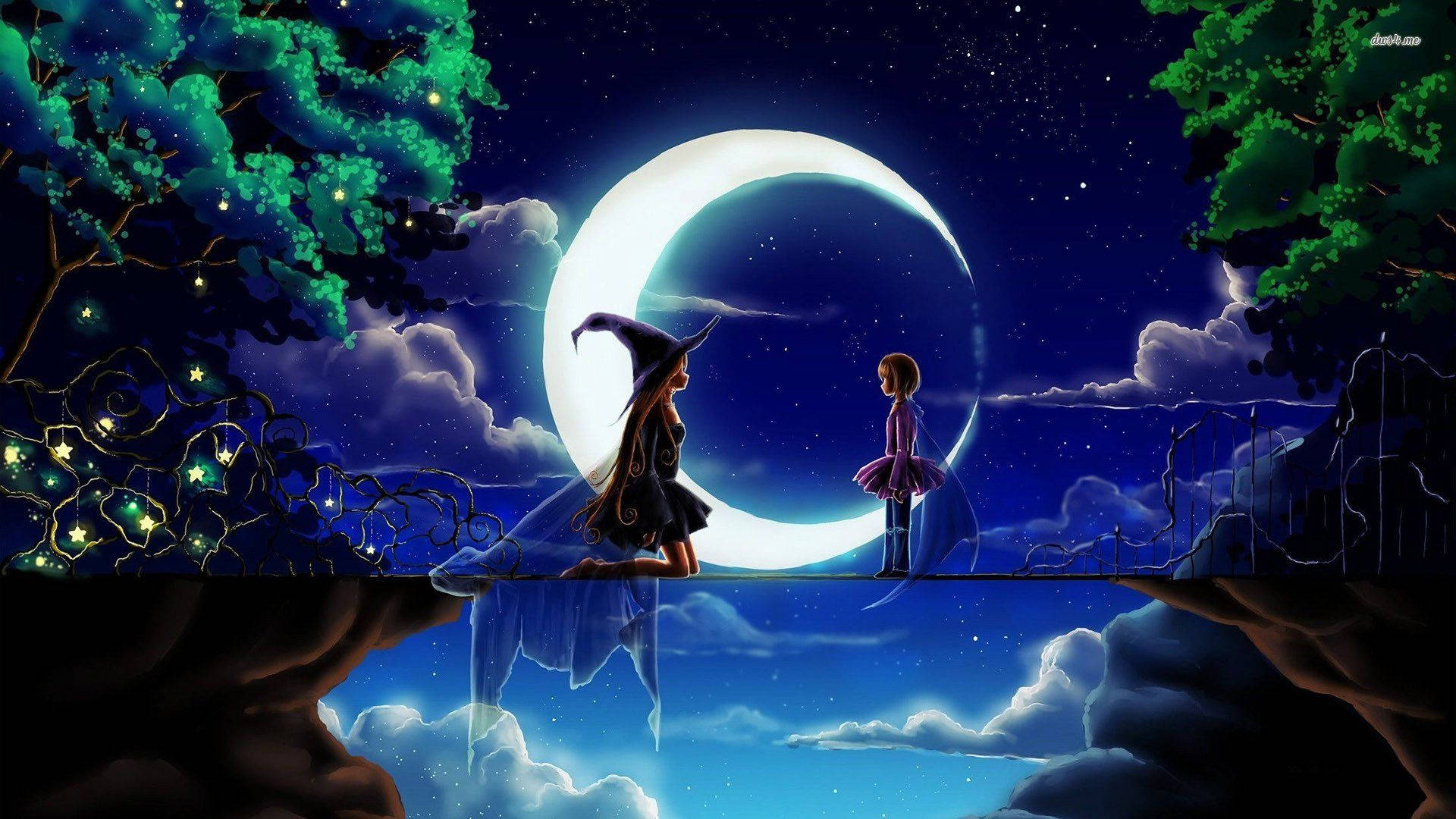 Strega e ragazzo sotto luna, 1920x1080 Full HD, Desktop