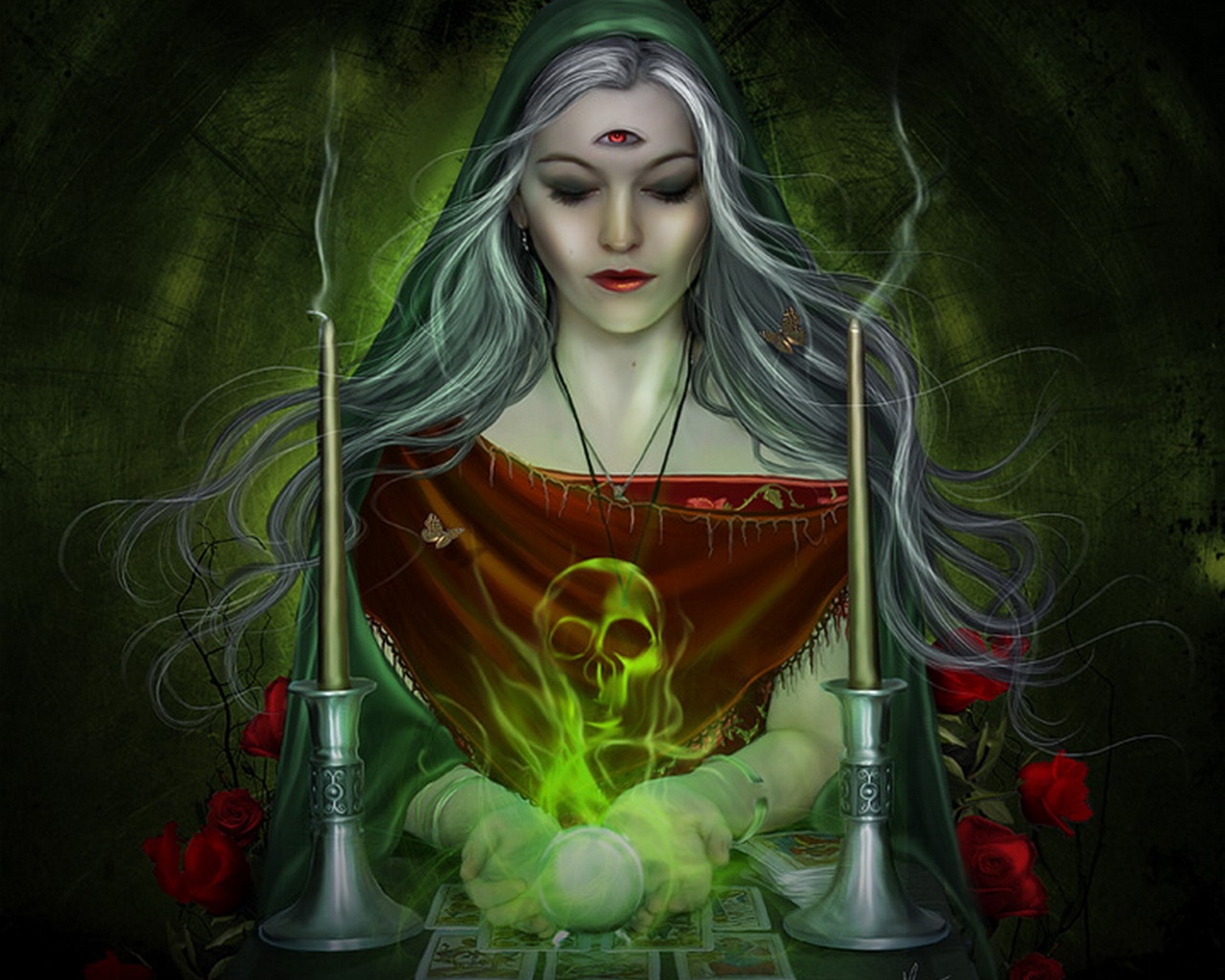 Strega con teschio e candele, 1280x1024 HD, Desktop