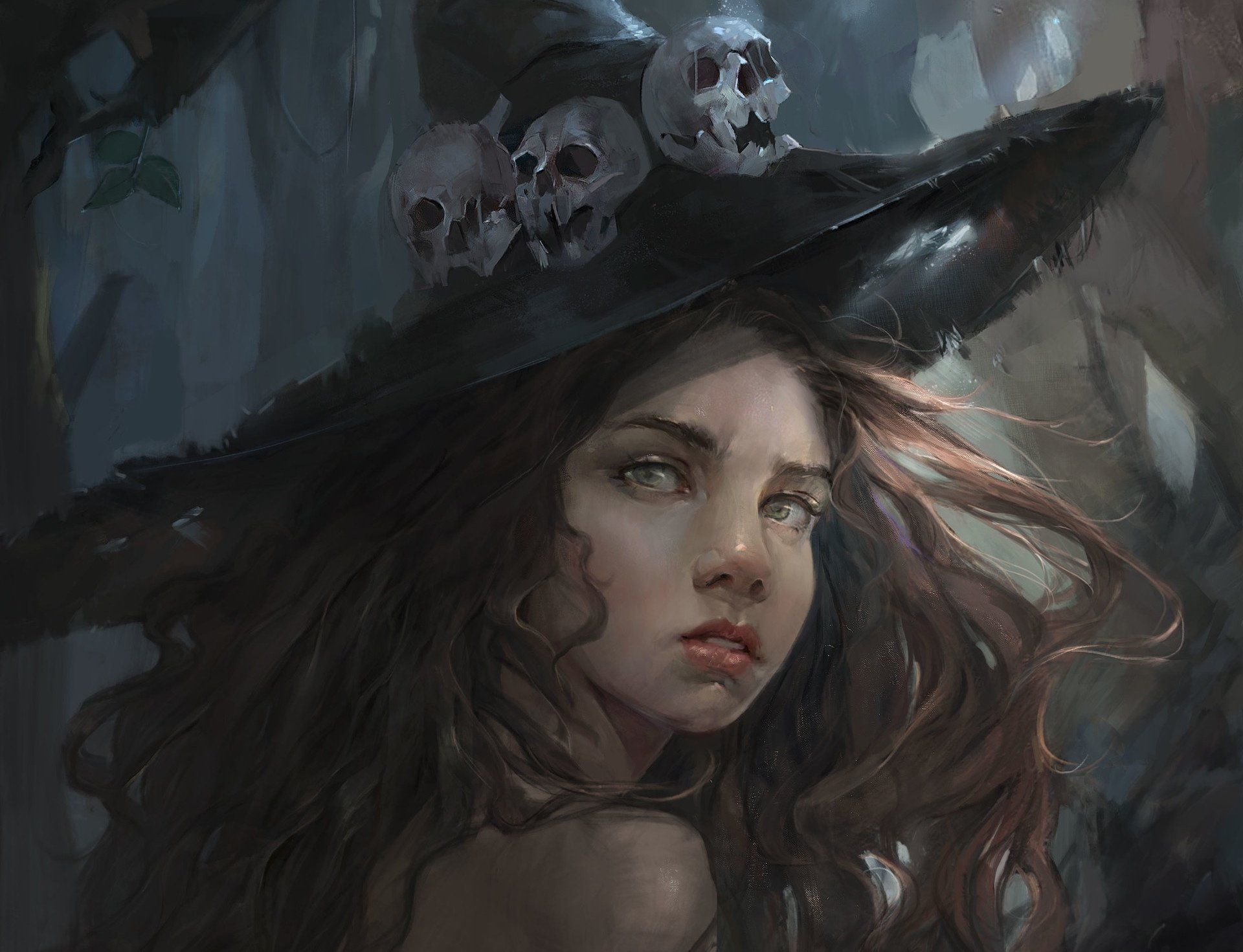 Ragazza strega con cappello teschi, 1920x1471 Full HD+, Desktop