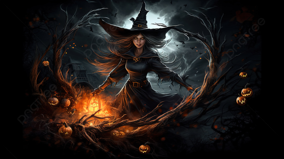 Strega scura con zucche e candele, 1200x673 HD, Desktop